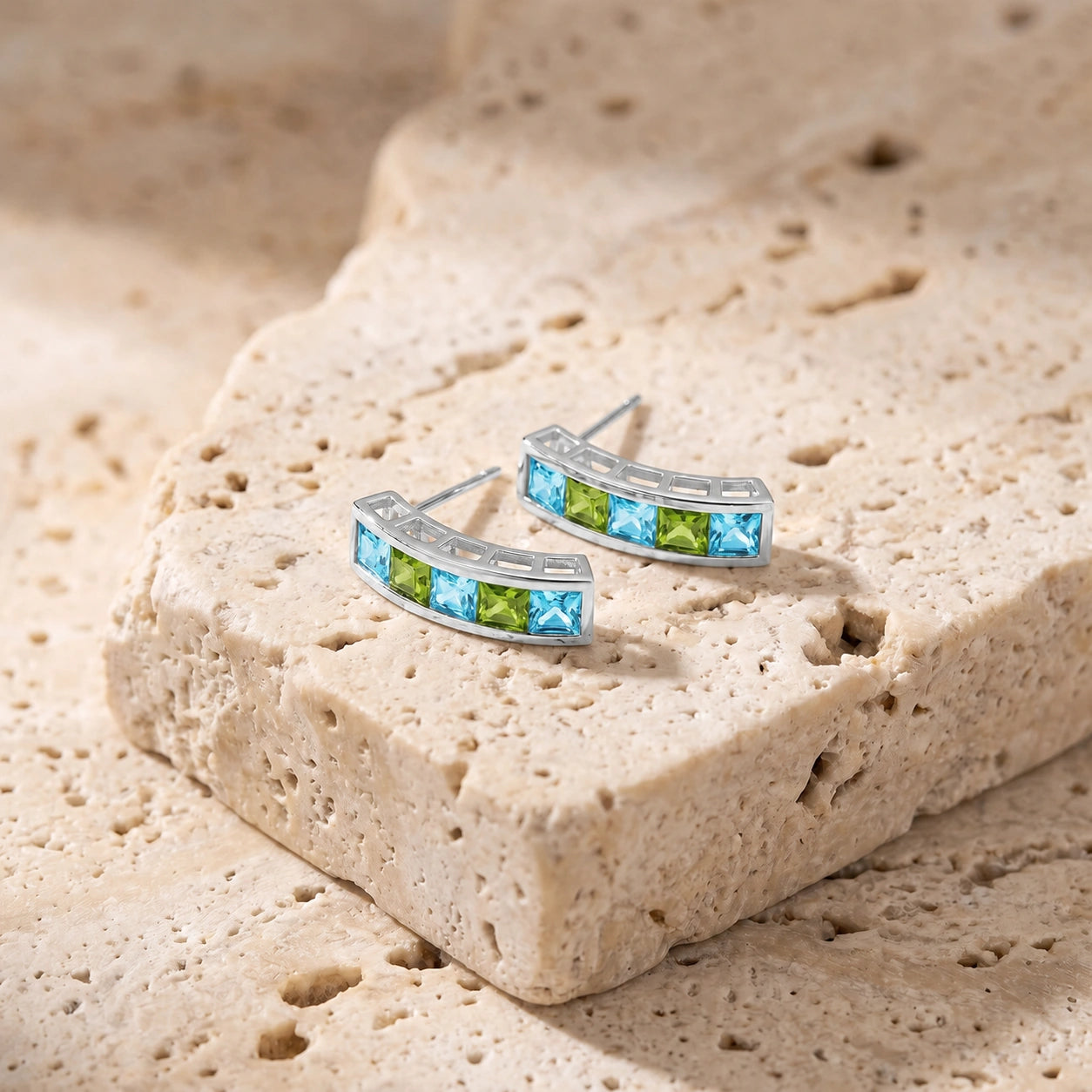White Gold Earrings Blue Topaz 10K — Sveva