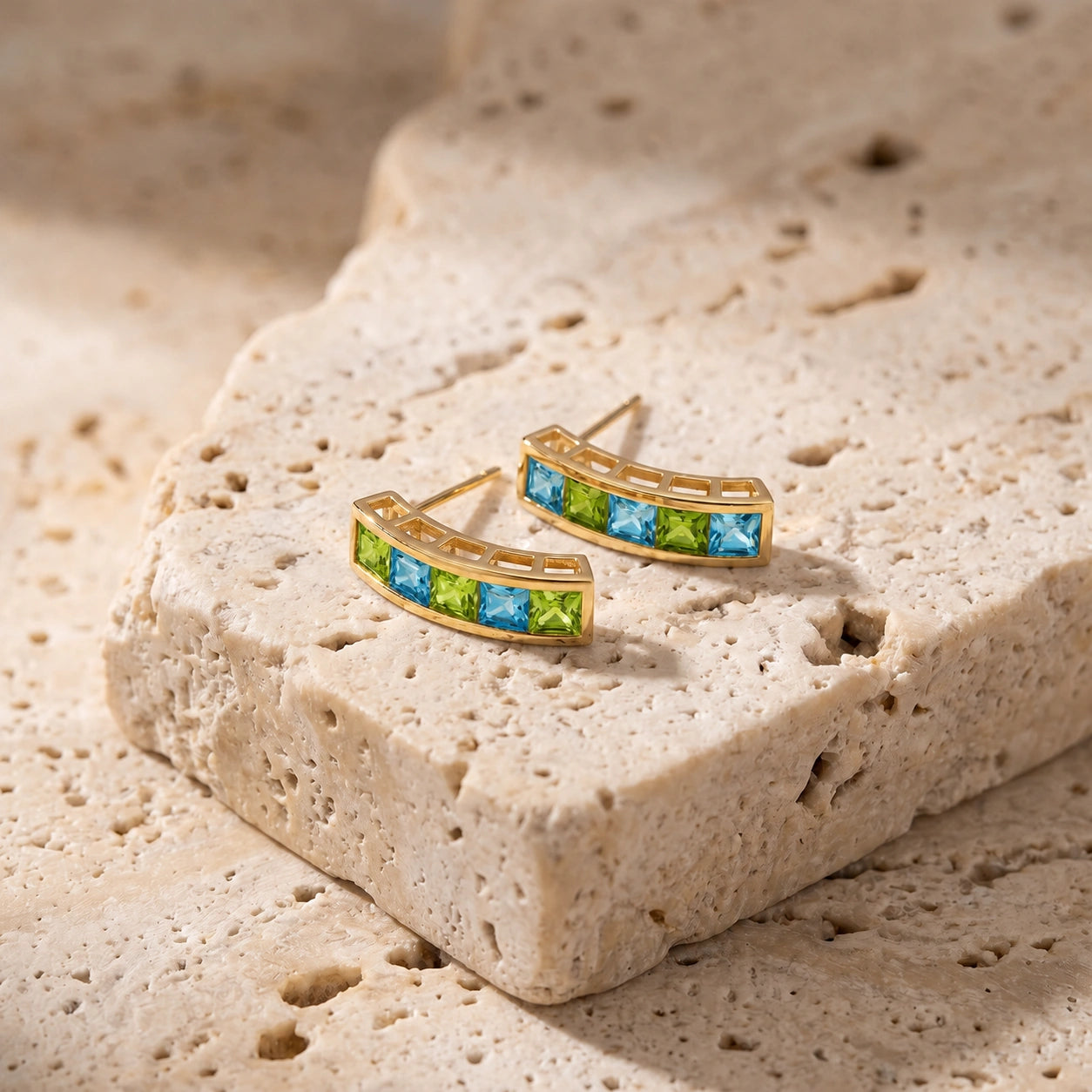 Yellow Gold Earrings Blue Topaz 10K — Sveva