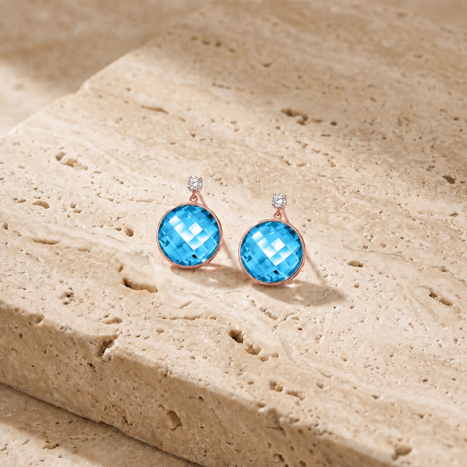 Rose Gold Earrings Blue Topaz 10K — Carlotta