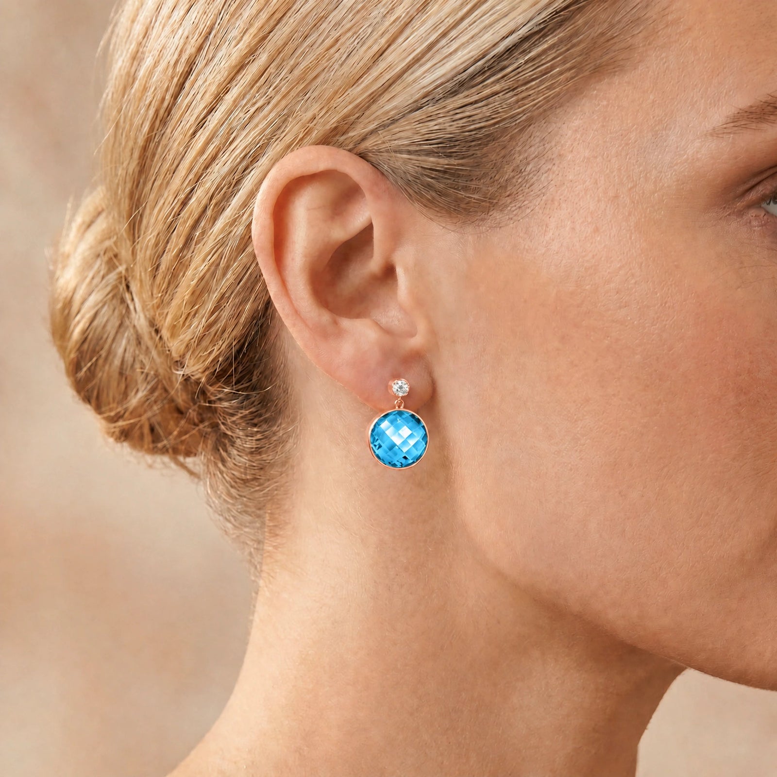 Rose Gold Earrings Blue Topaz 10K — Carlotta