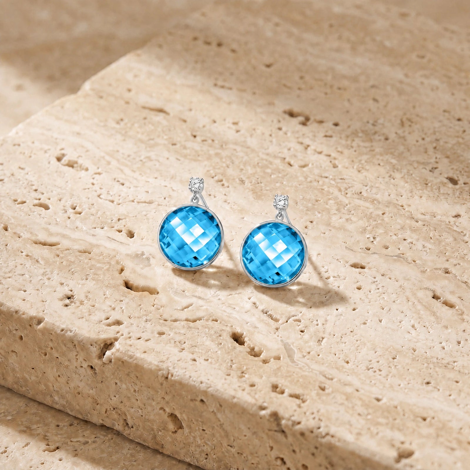 White Gold Earrings Blue Topaz 10K — Carlotta