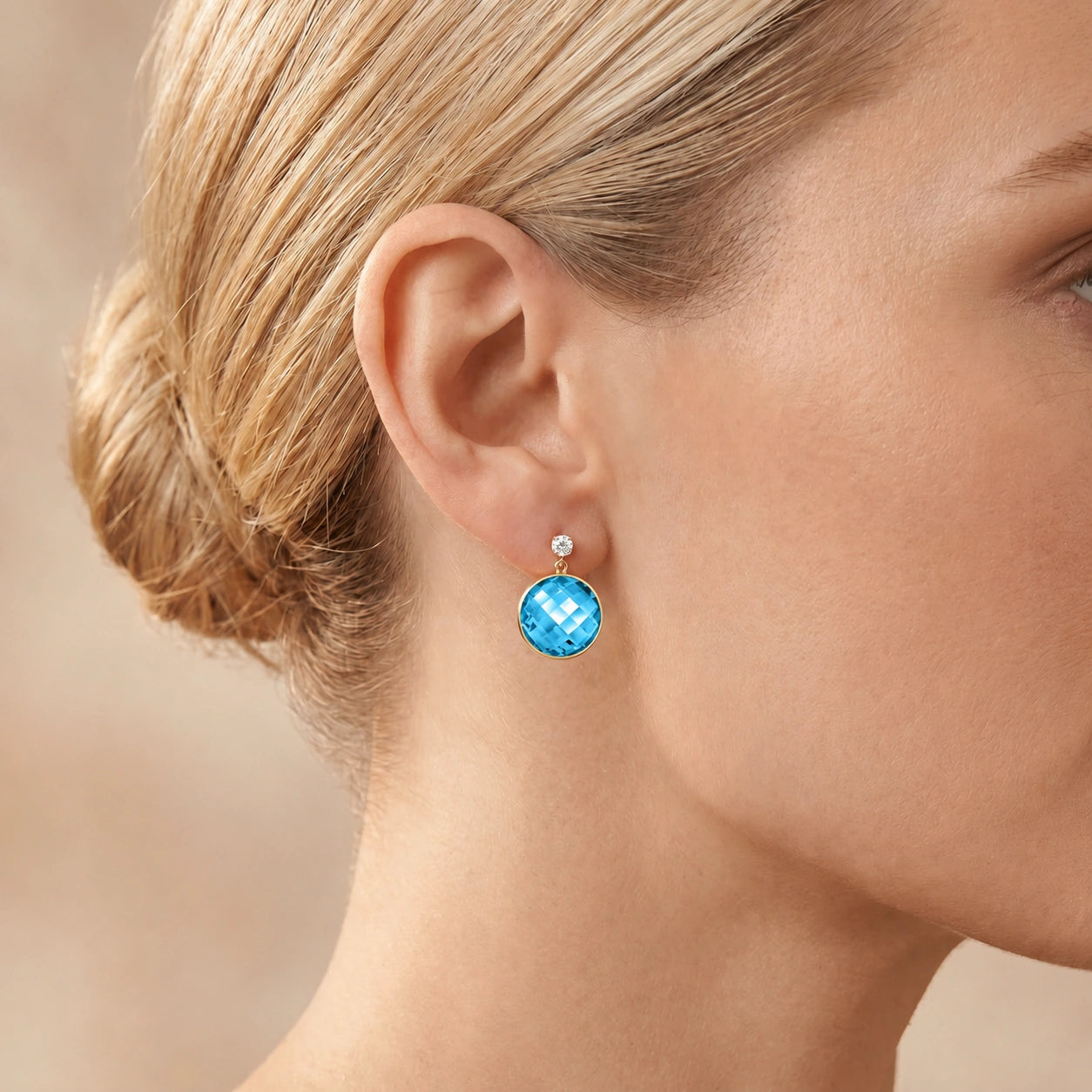 Yellow Gold Earrings Blue Topaz 10K — Carlotta