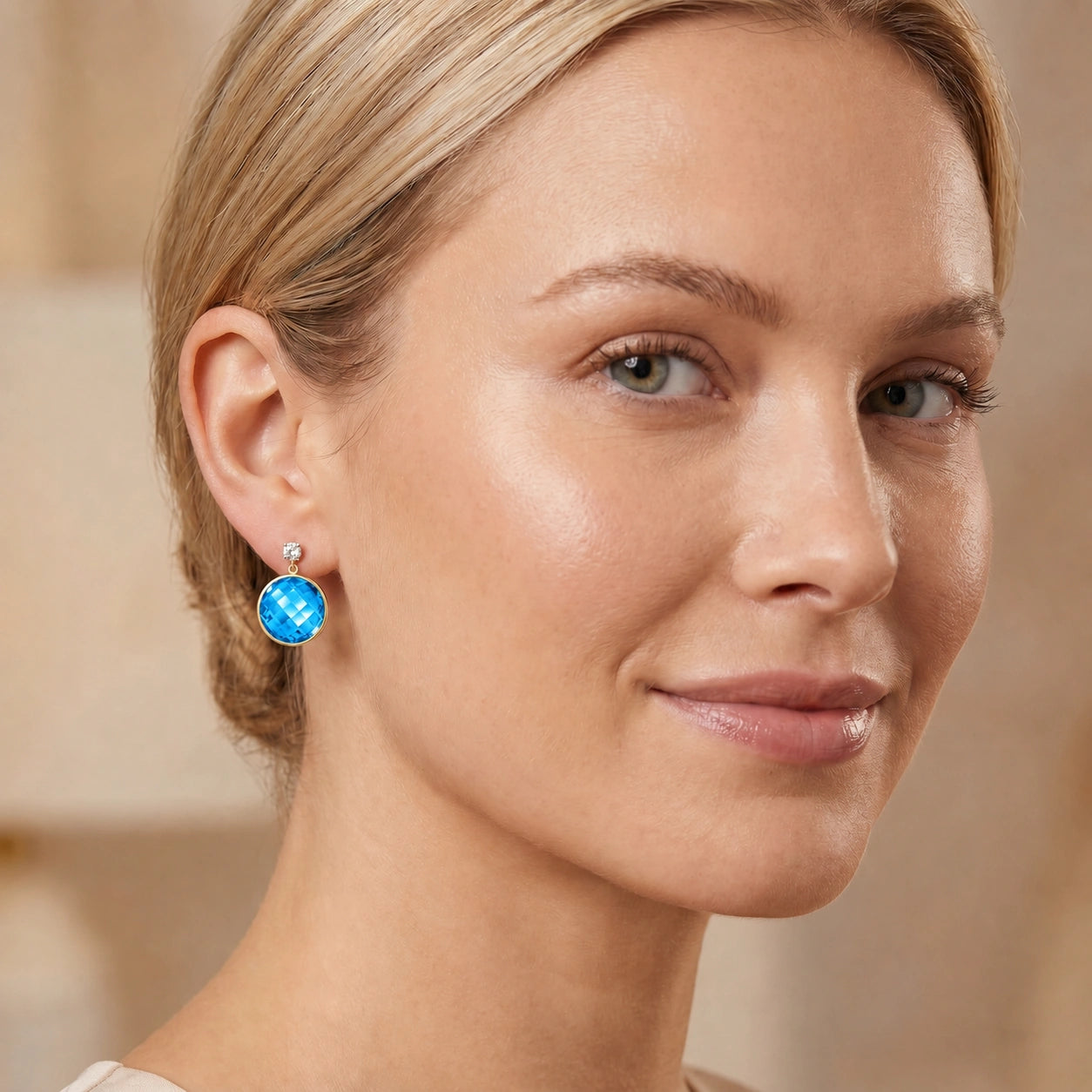 Yellow Gold Earrings Blue Topaz 10K — Carlotta