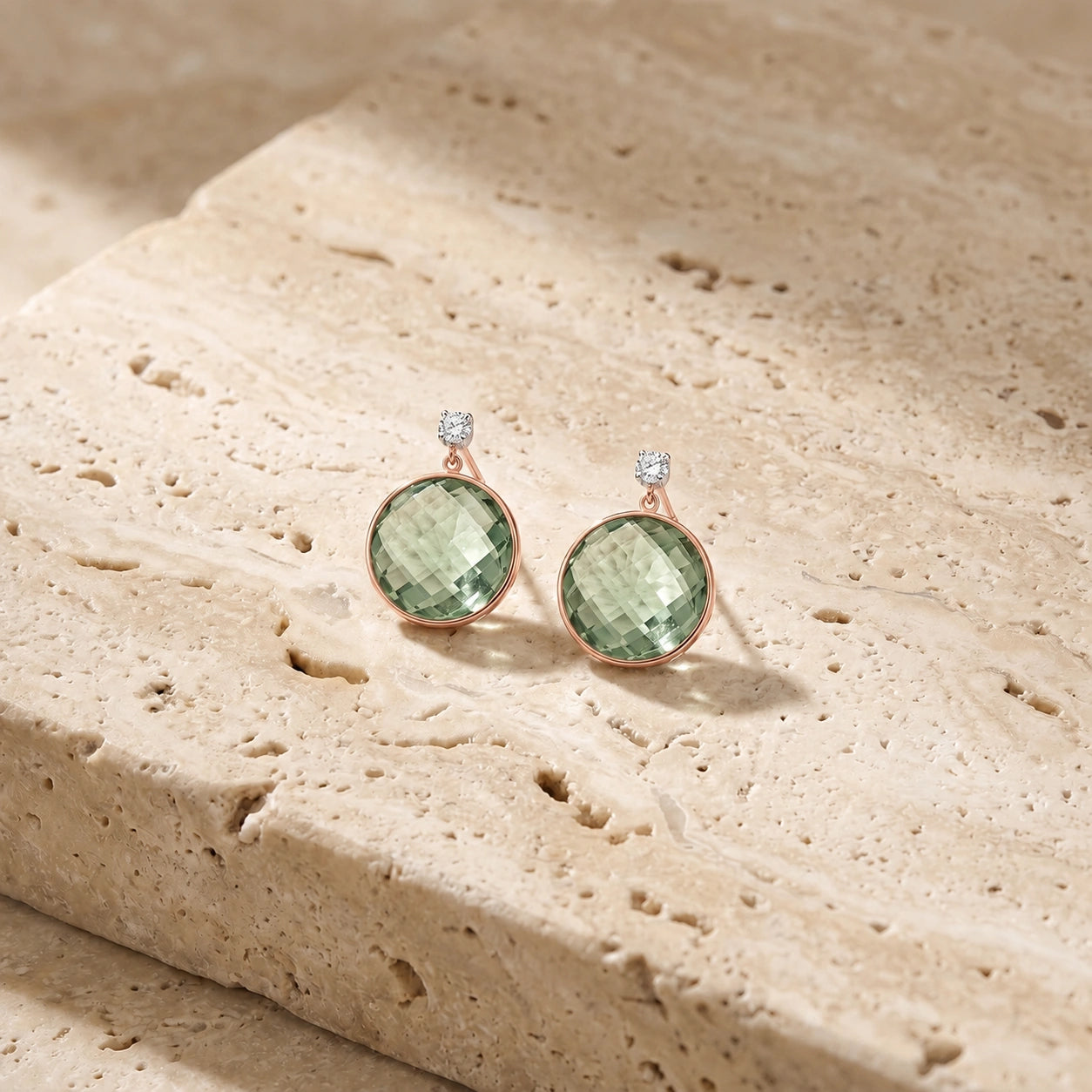 Rose Gold Earrings Green Amethyst 10K — Carlotta