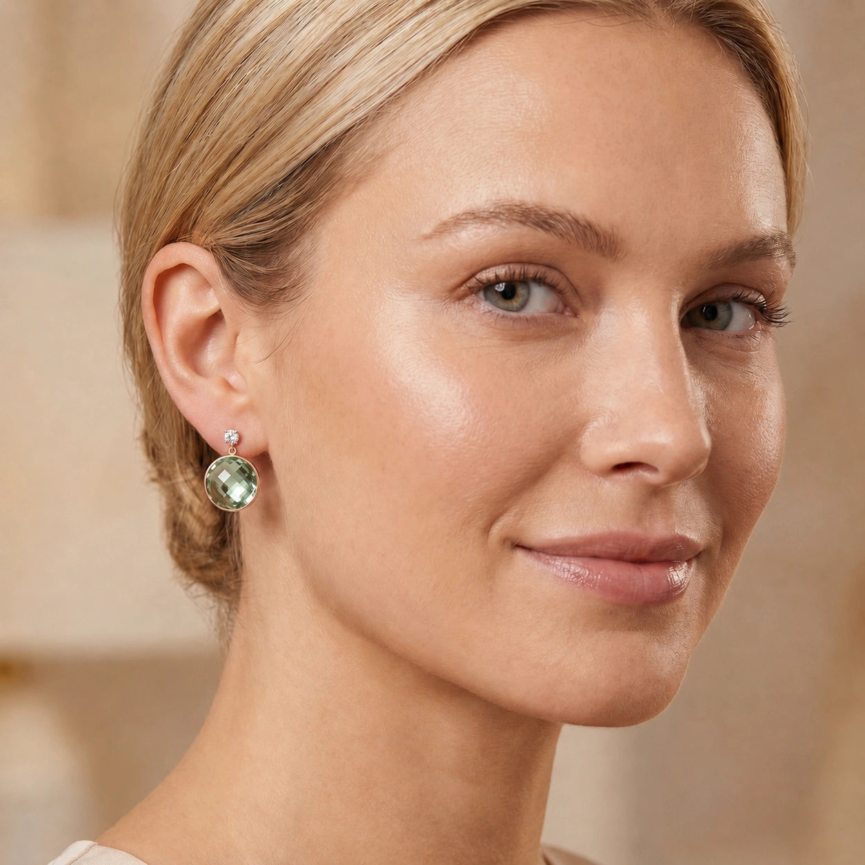 Rose Gold Earrings Green Amethyst 10K — Carlotta