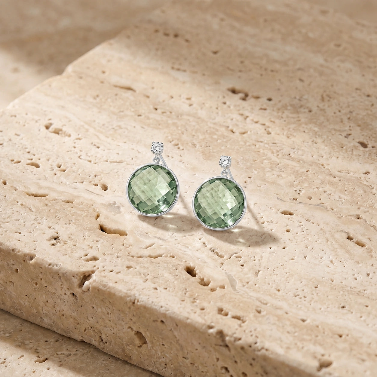 White Gold Earrings Green Amethyst 10K — Carlotta