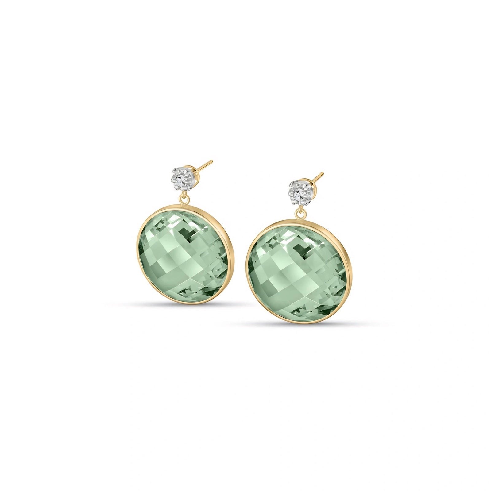 Yellow Gold Earrings Green Amethyst 10K — Carlotta
