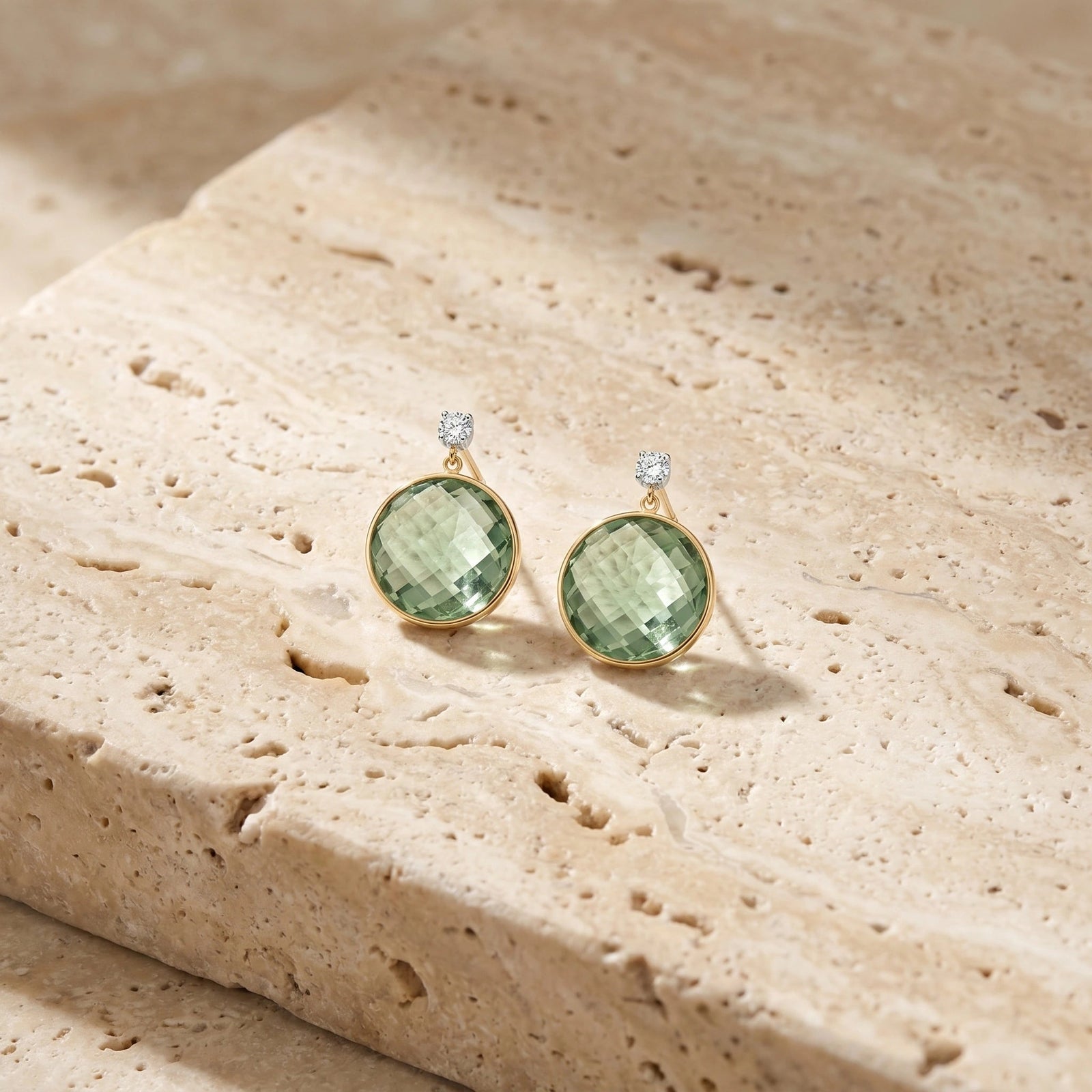 Yellow Gold Earrings Green Amethyst 10K — Carlotta