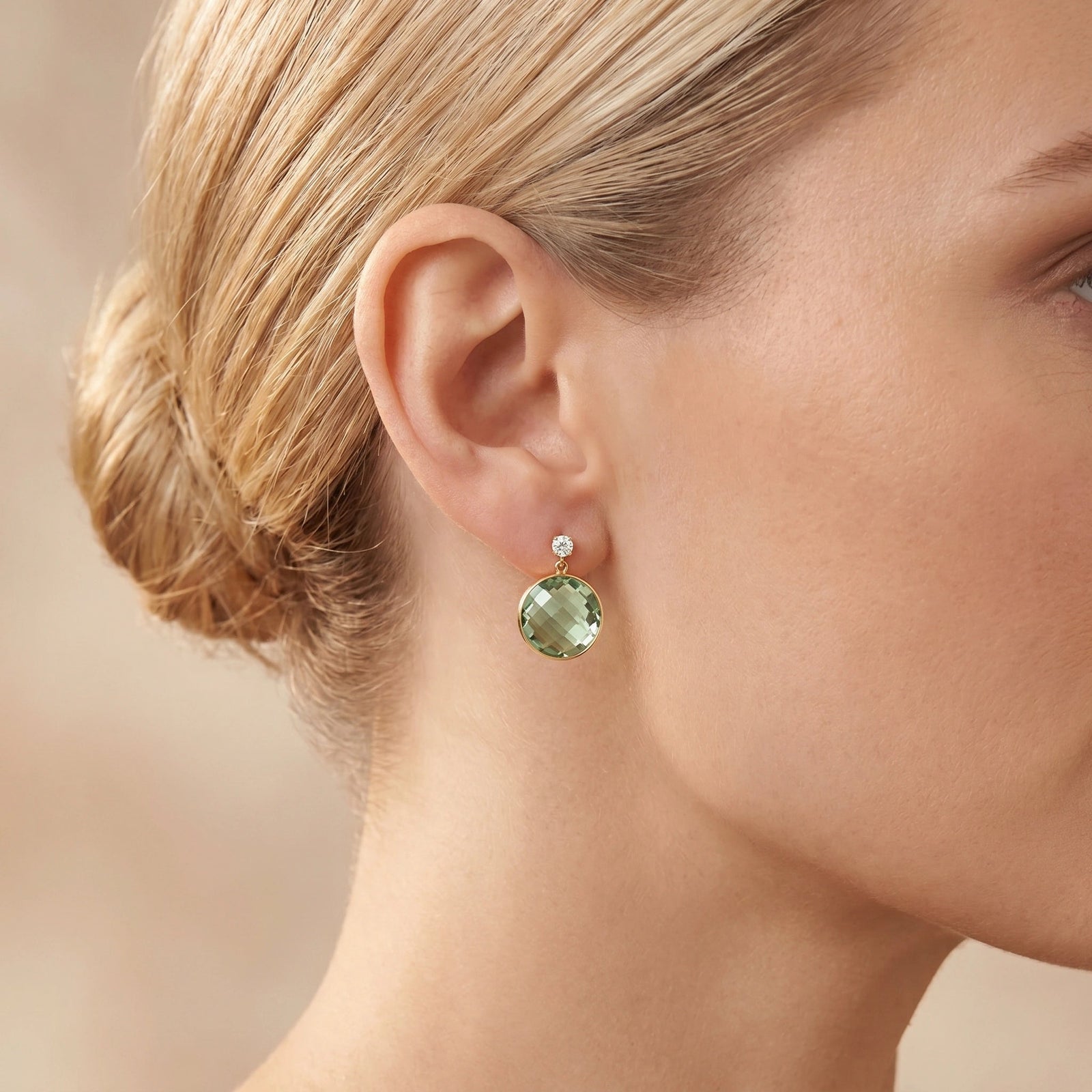 Yellow Gold Earrings Green Amethyst 10K — Carlotta