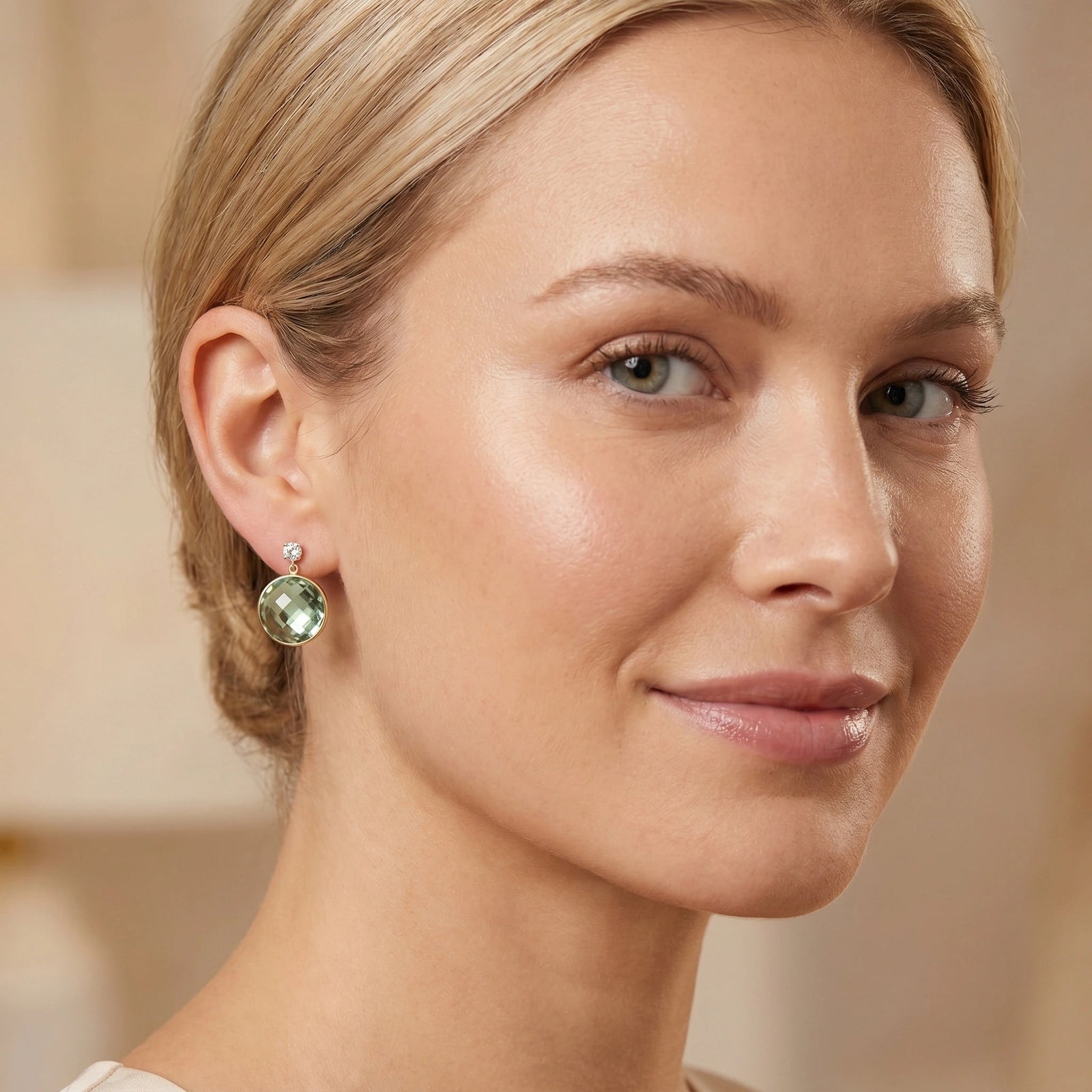 Yellow Gold Earrings Green Amethyst 10K — Carlotta