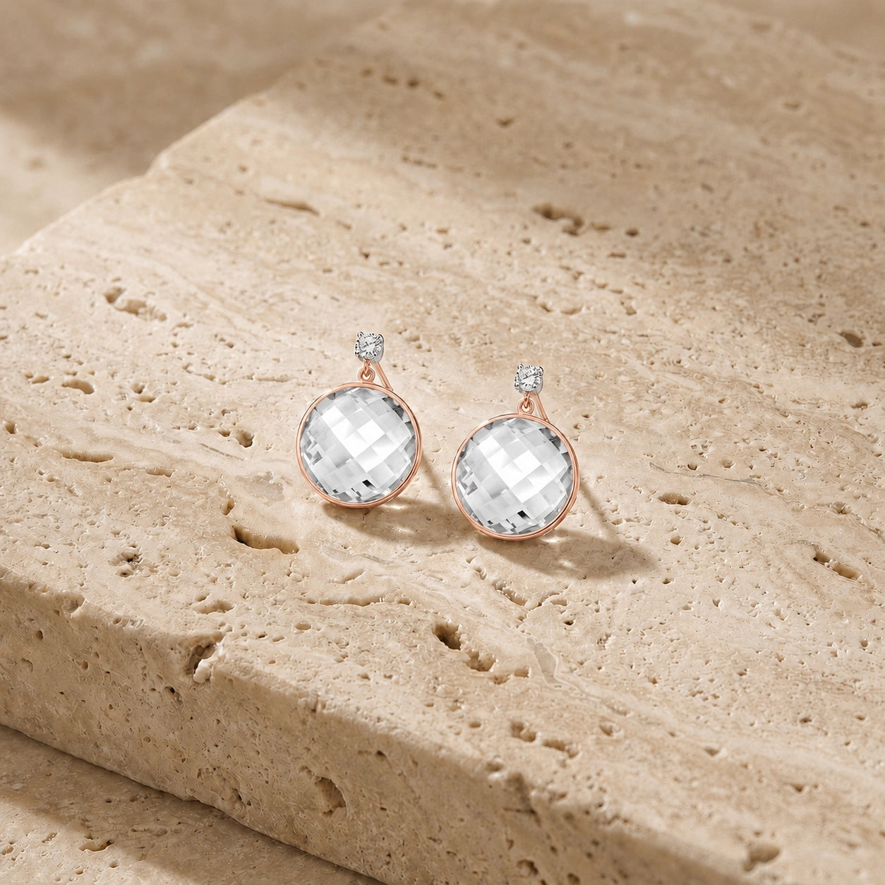 Rose Gold Earrings White Topaz 10K — Carlotta