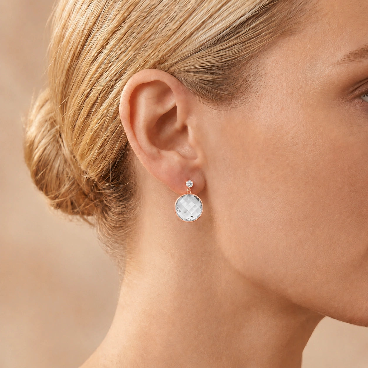 Rose Gold Earrings White Topaz 10K — Carlotta