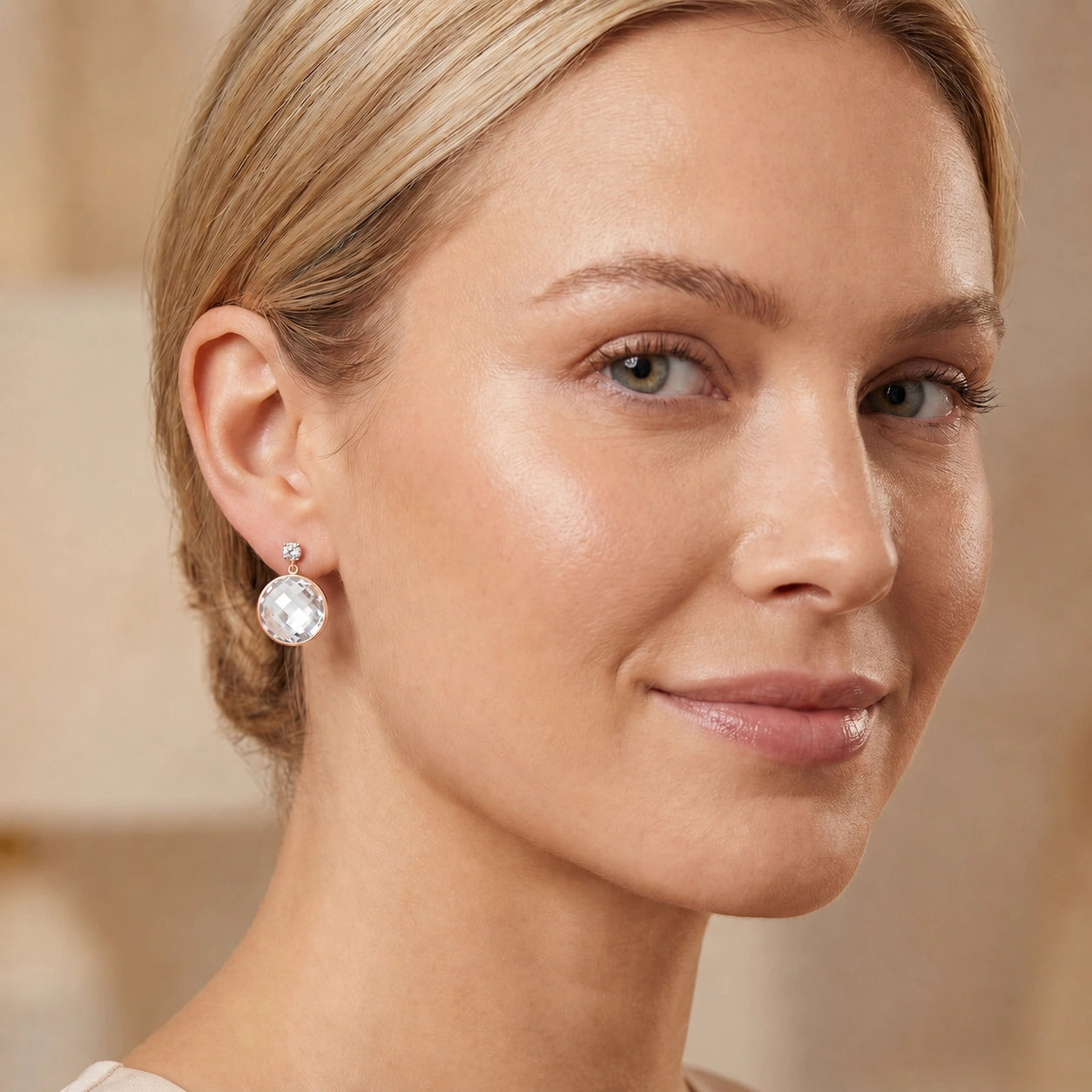 Rose Gold Earrings White Topaz 10K — Carlotta