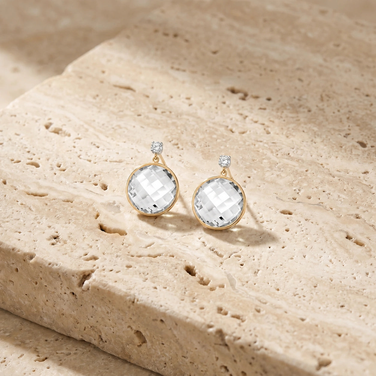 Yellow Gold Earrings White Topaz 10K — Carlotta