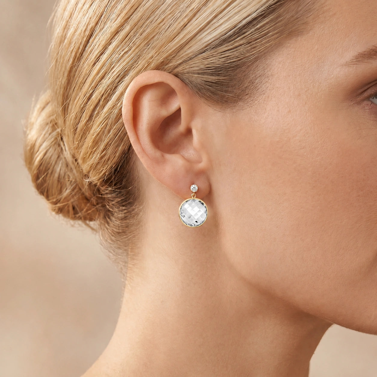Yellow Gold Earrings White Topaz 10K — Carlotta