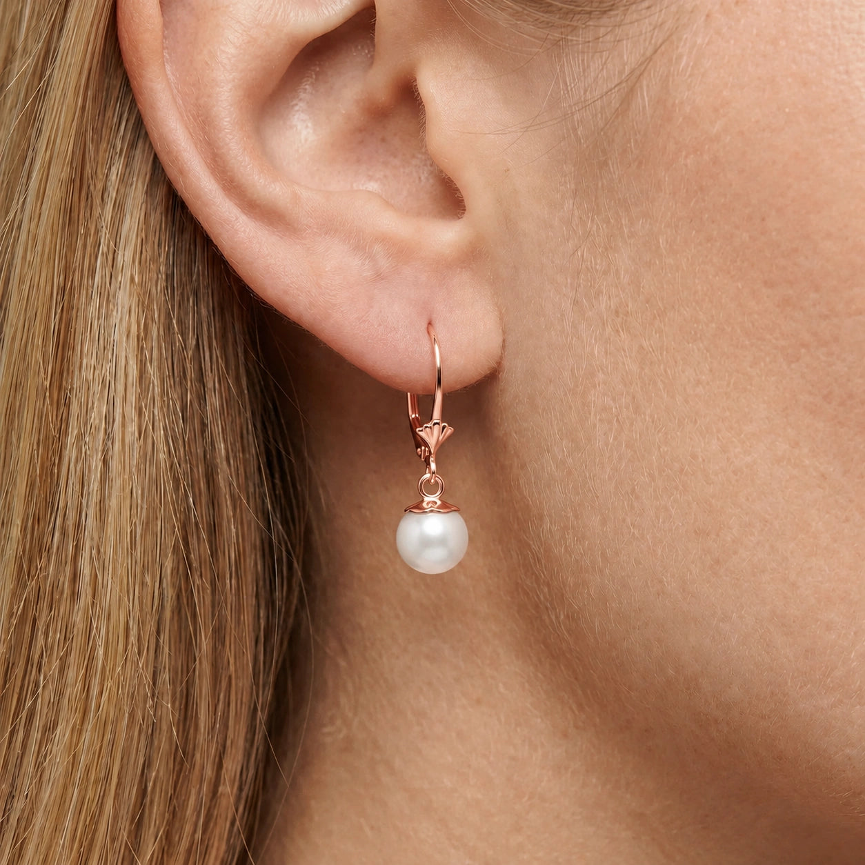 Rose Gold Aura Earrings Pearl 10K — Natalia