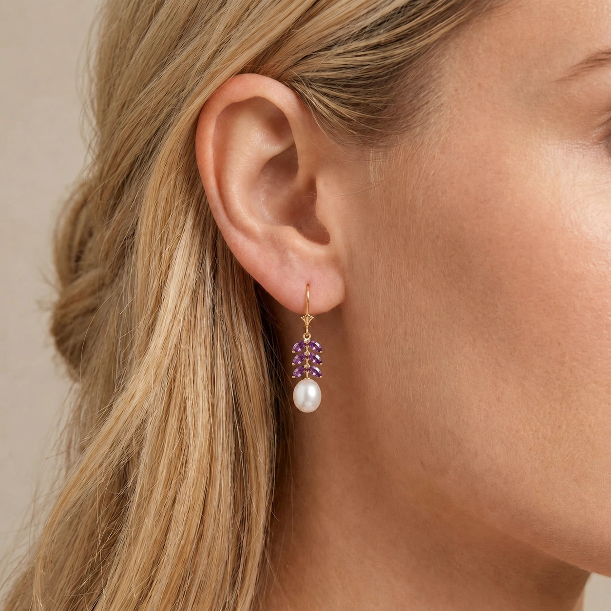 Yellow Gold Pearl & Amethyst — Mariaalessia