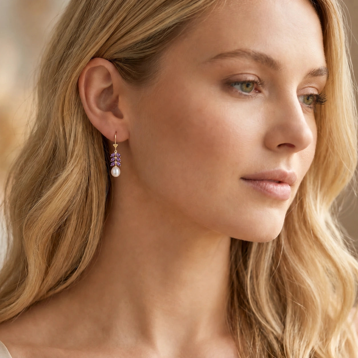 Yellow Gold Pearl & Amethyst — Mariaalessia