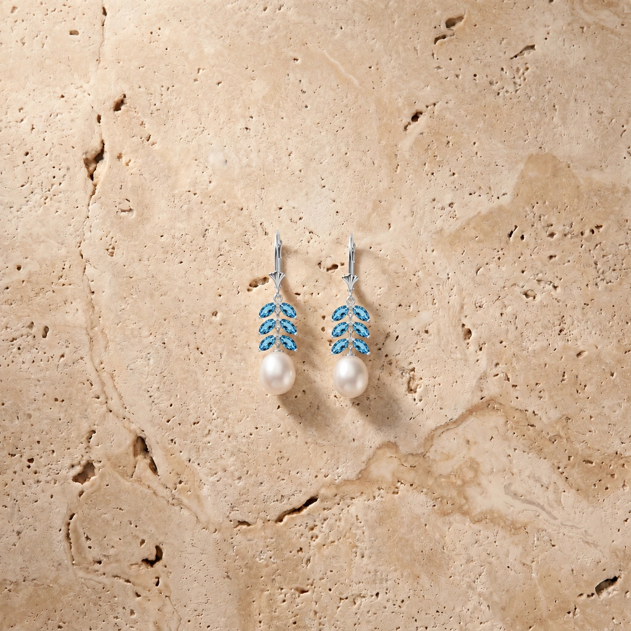 White Gold Pearl & Blue Topaz — Mariaalessia