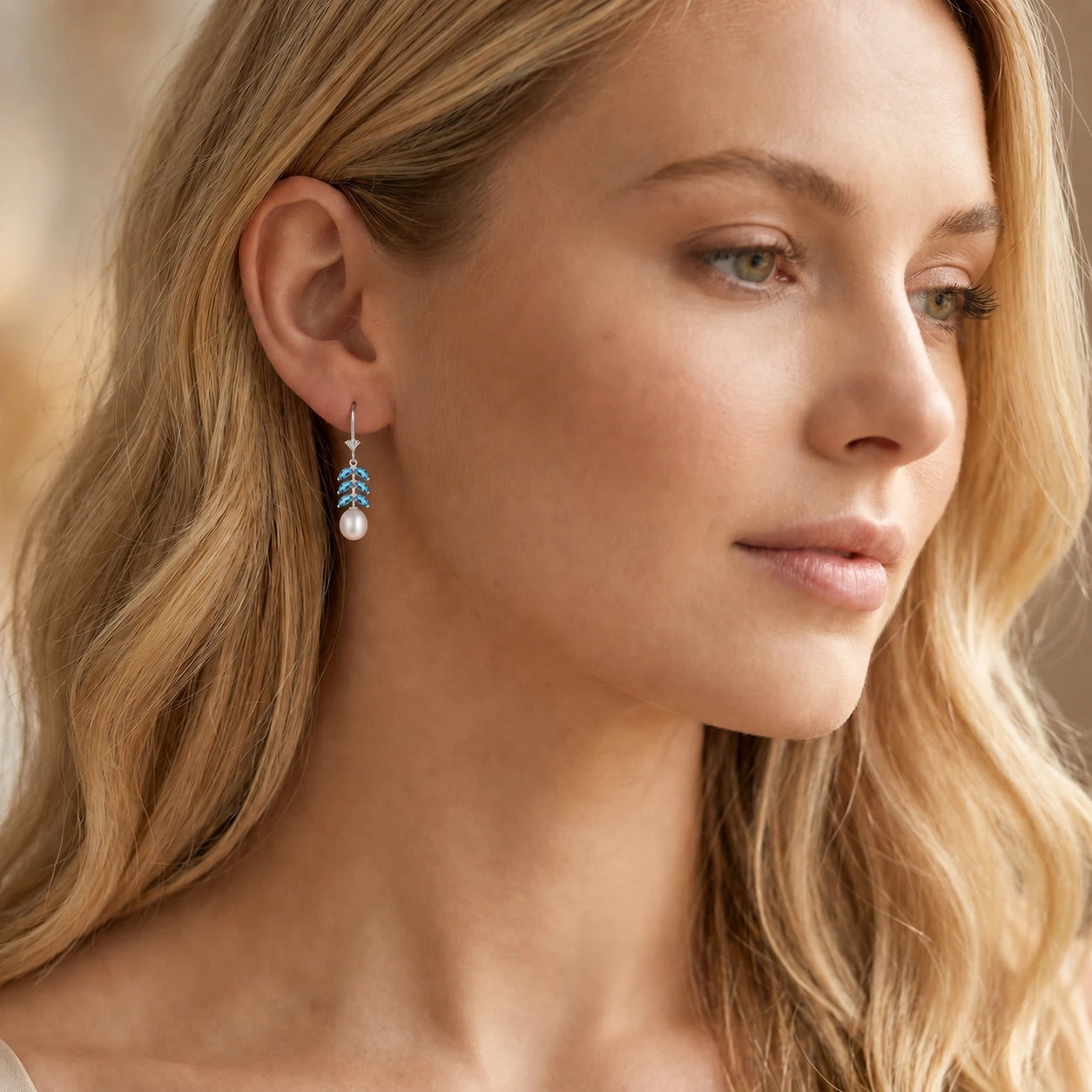 White Gold Pearl & Blue Topaz — Mariaalessia