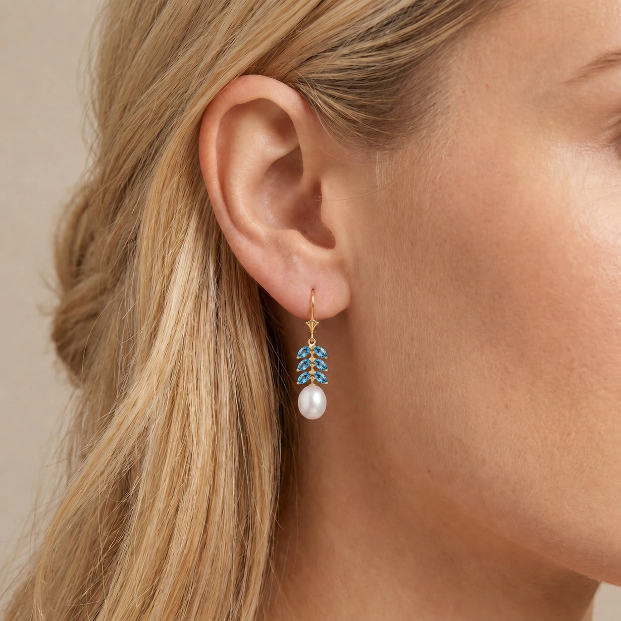 Yellow Gold Pearl & Blue Topaz — Mariaalessia