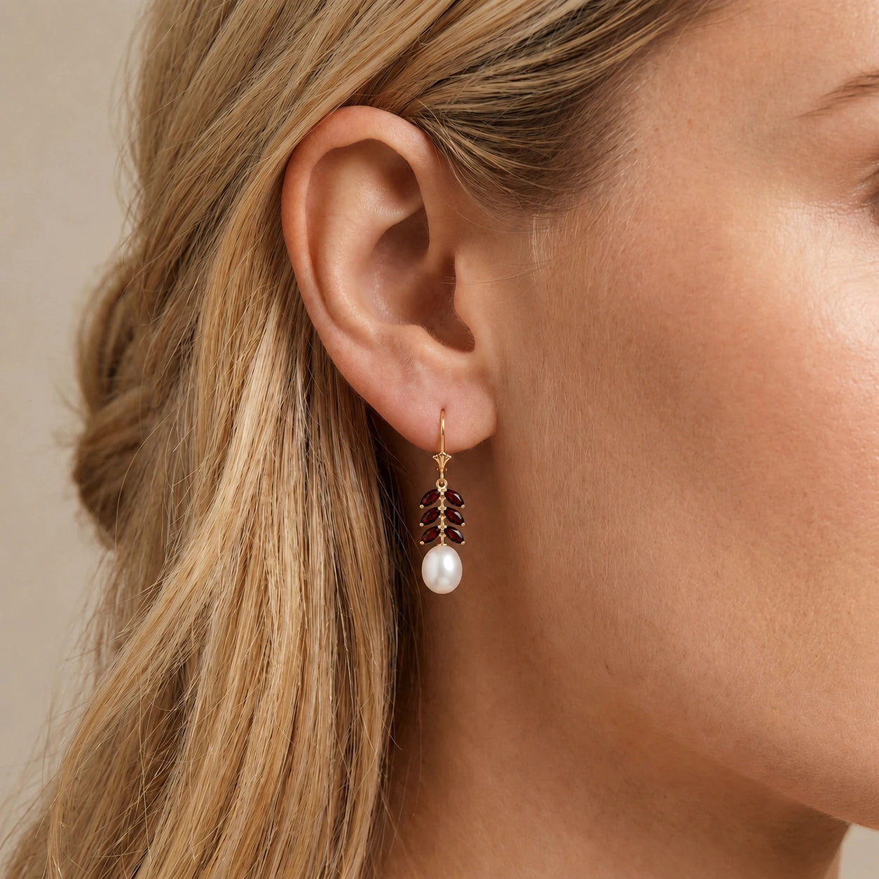 Yellow Gold Pearl & Garnet — Mariaalessia