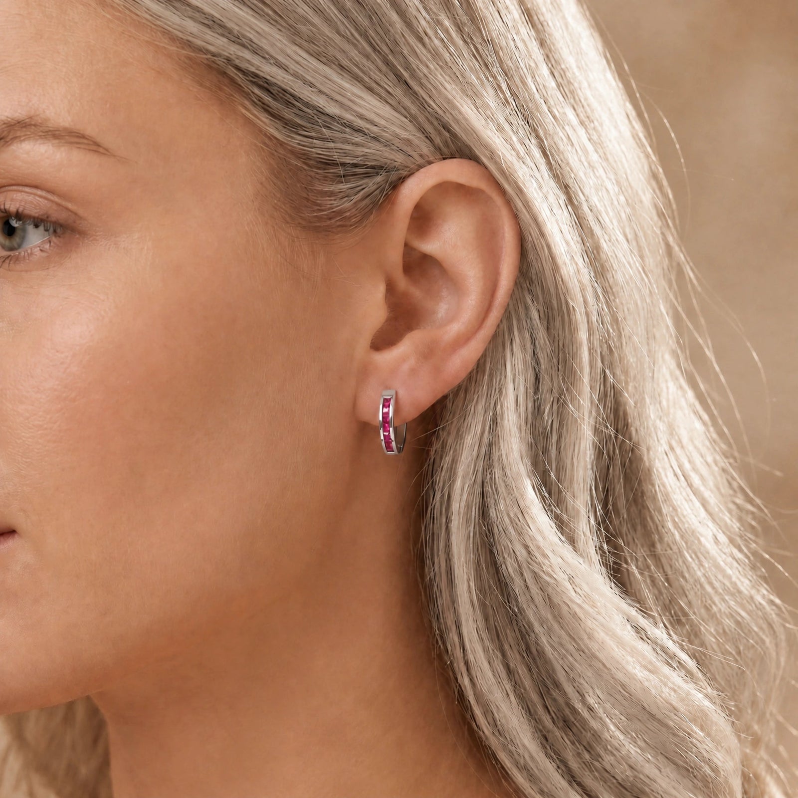 White Gold Earrings Pink Sapphire 10K — Rachele