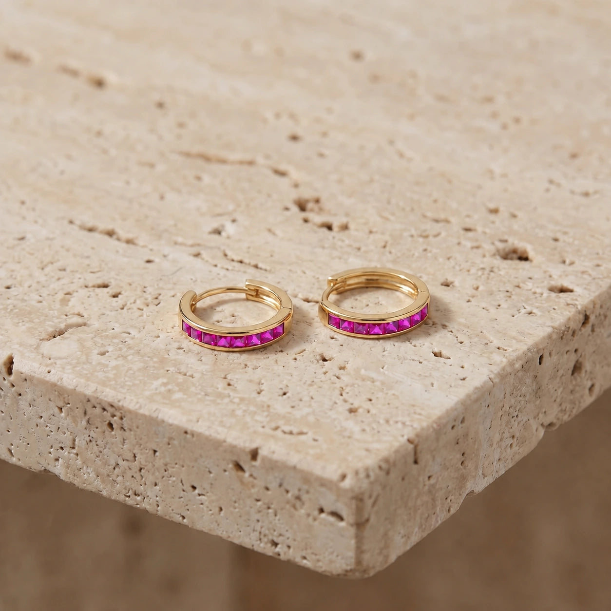 Yellow Gold Earrings Pink Sapphire 10K — Rachele