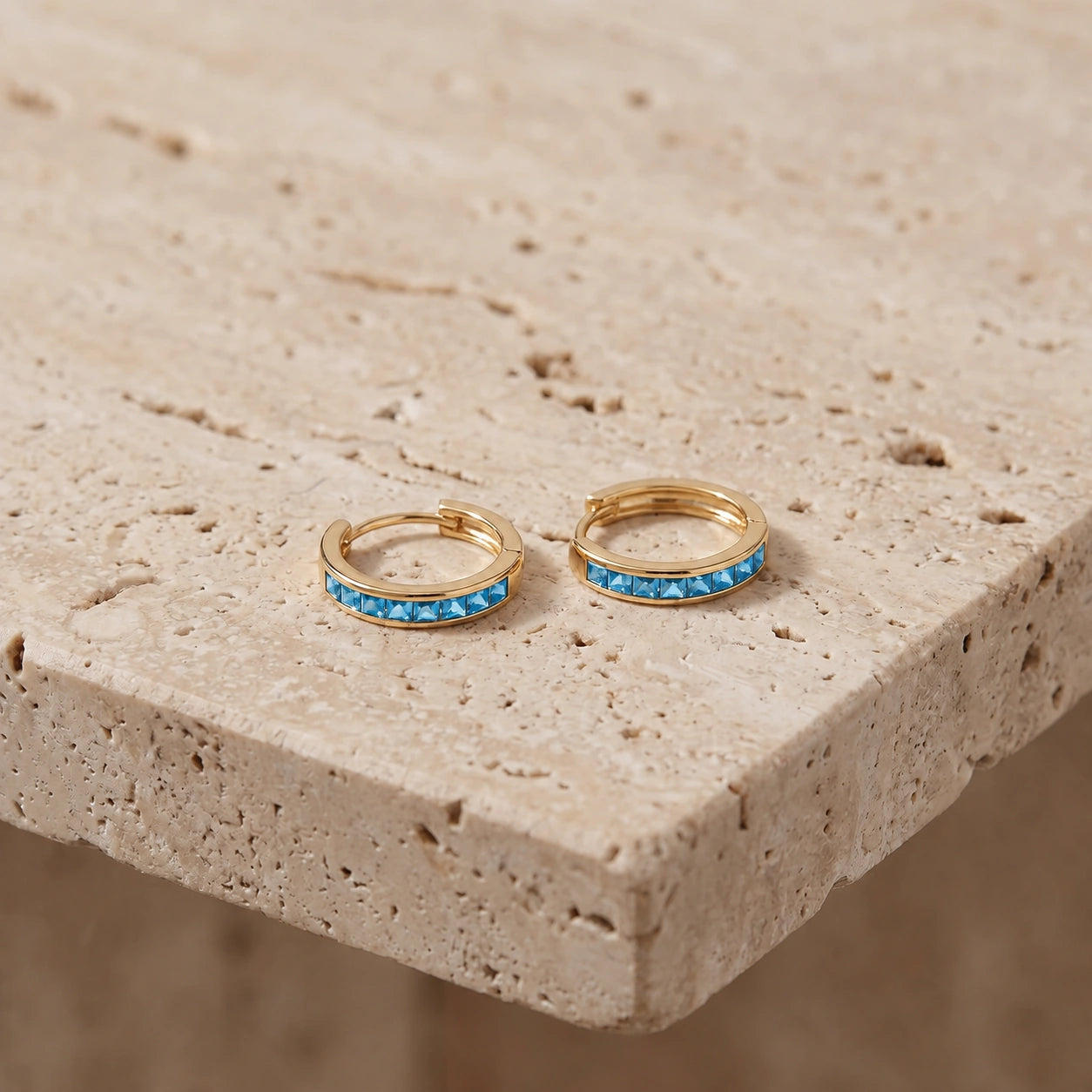 Yellow Gold Earrings Blue Topaz 10K — Rachele