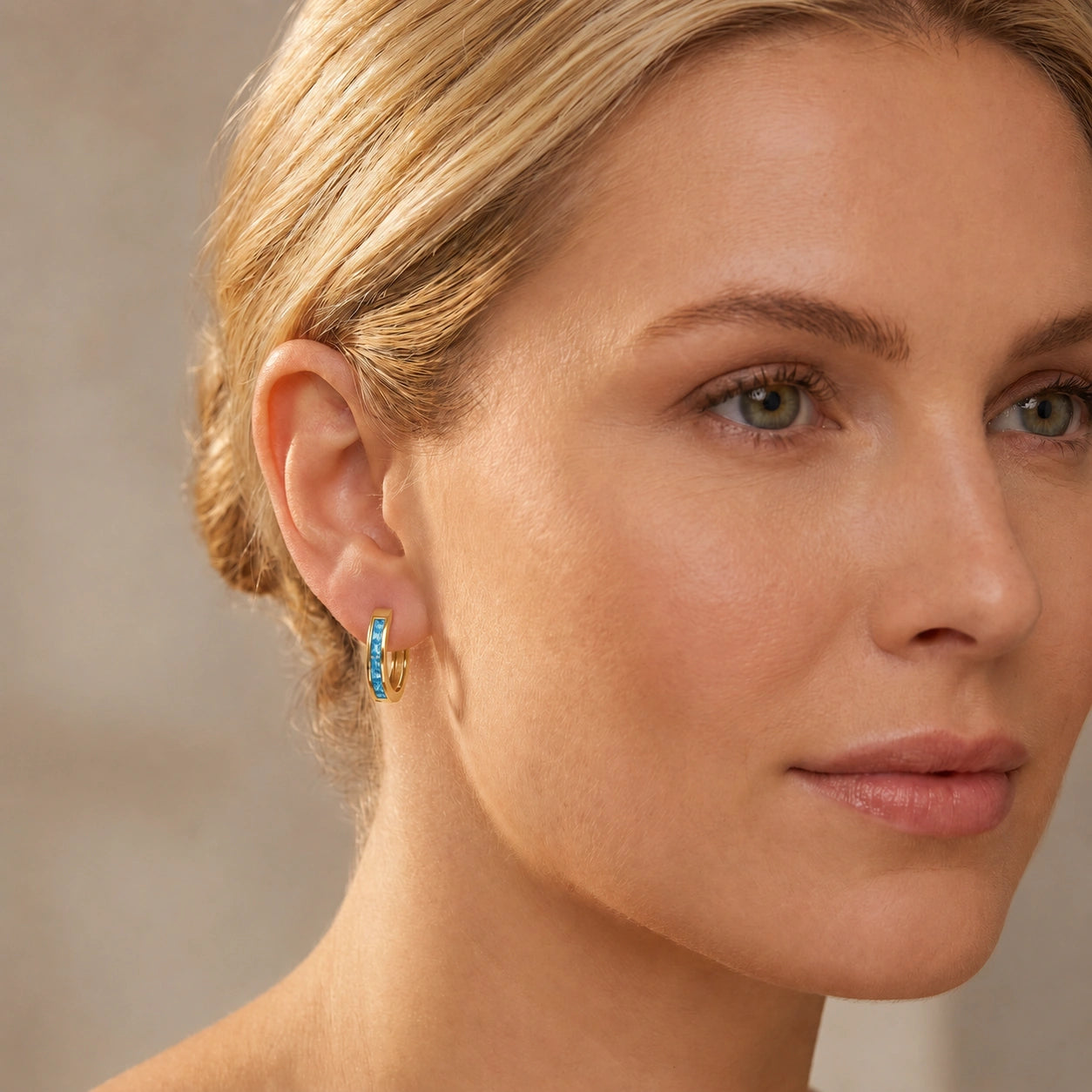 Yellow Gold Earrings Blue Topaz 10K — Rachele