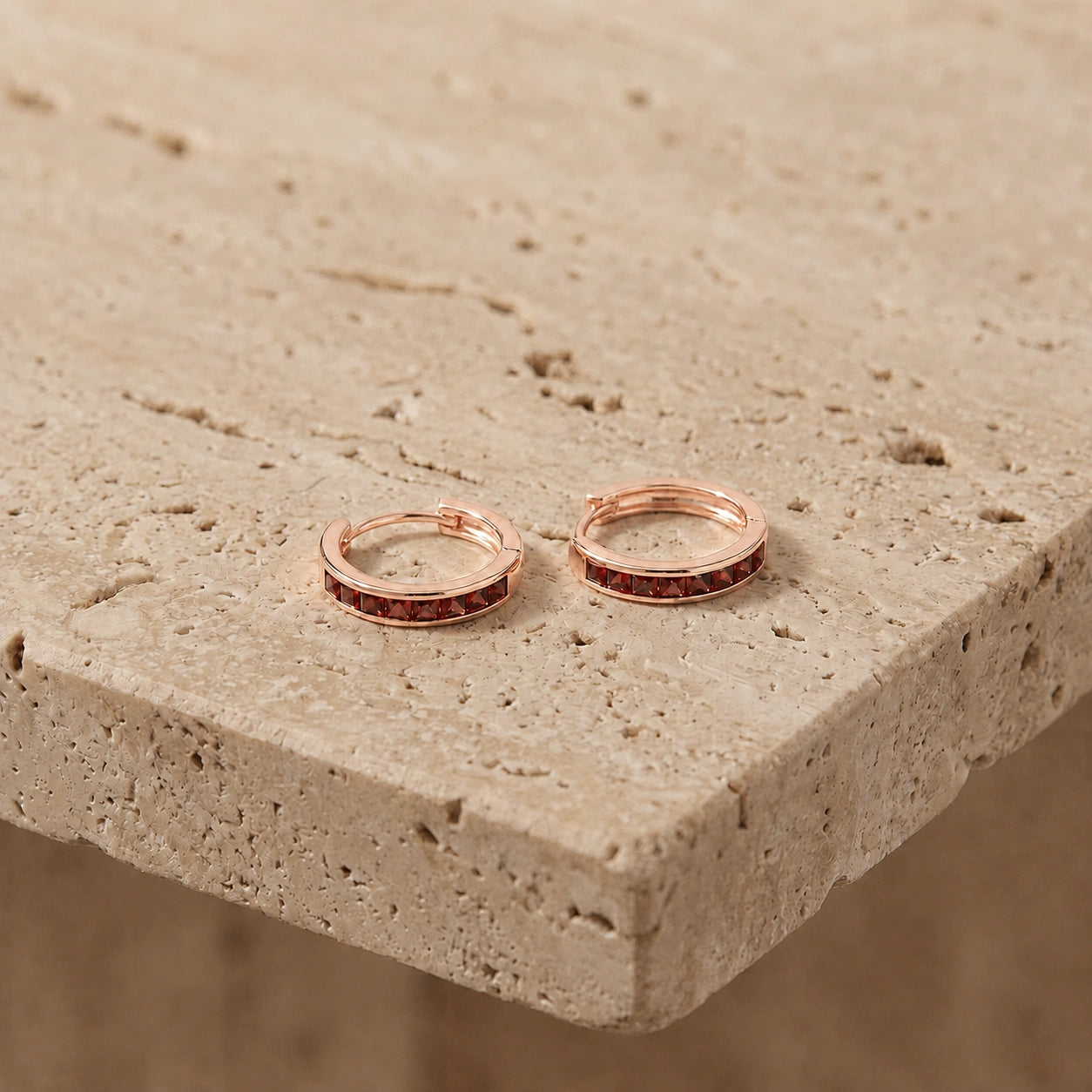 Rose Gold Earrings Garnet 10K — Rachele