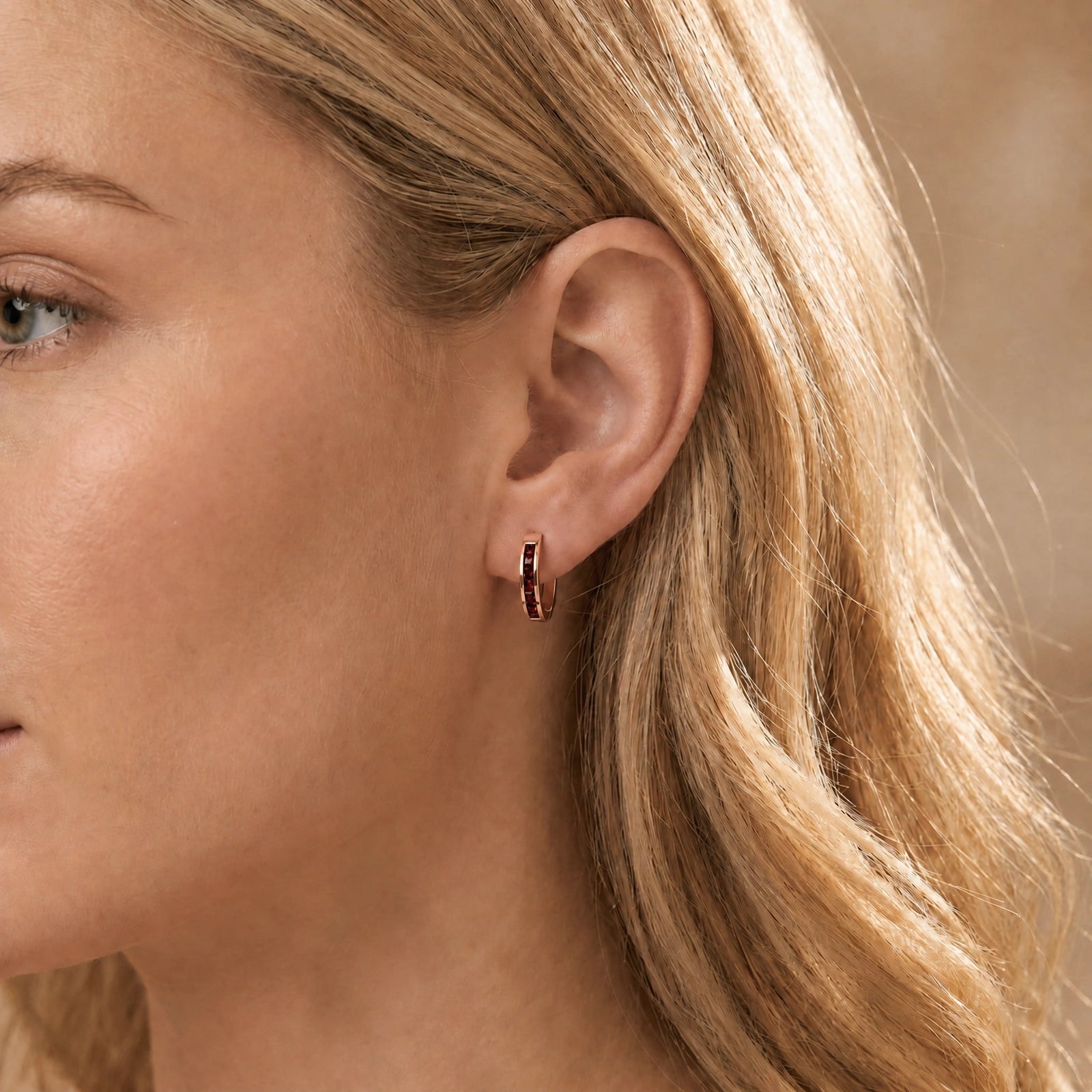 Rose Gold Earrings Garnet 10K — Rachele