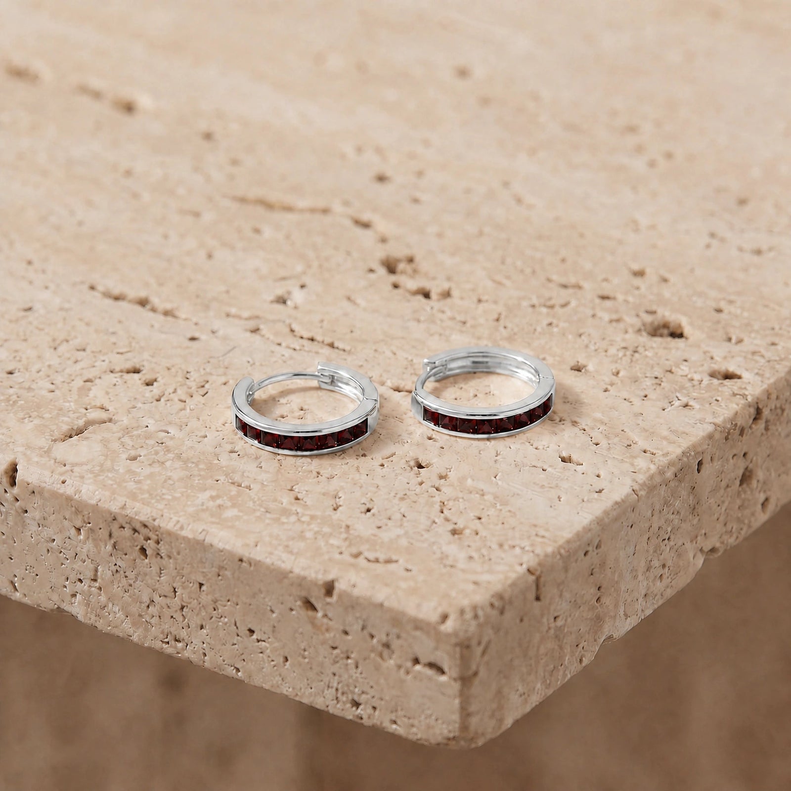 White Gold Earrings Garnet 10K — Rachele
