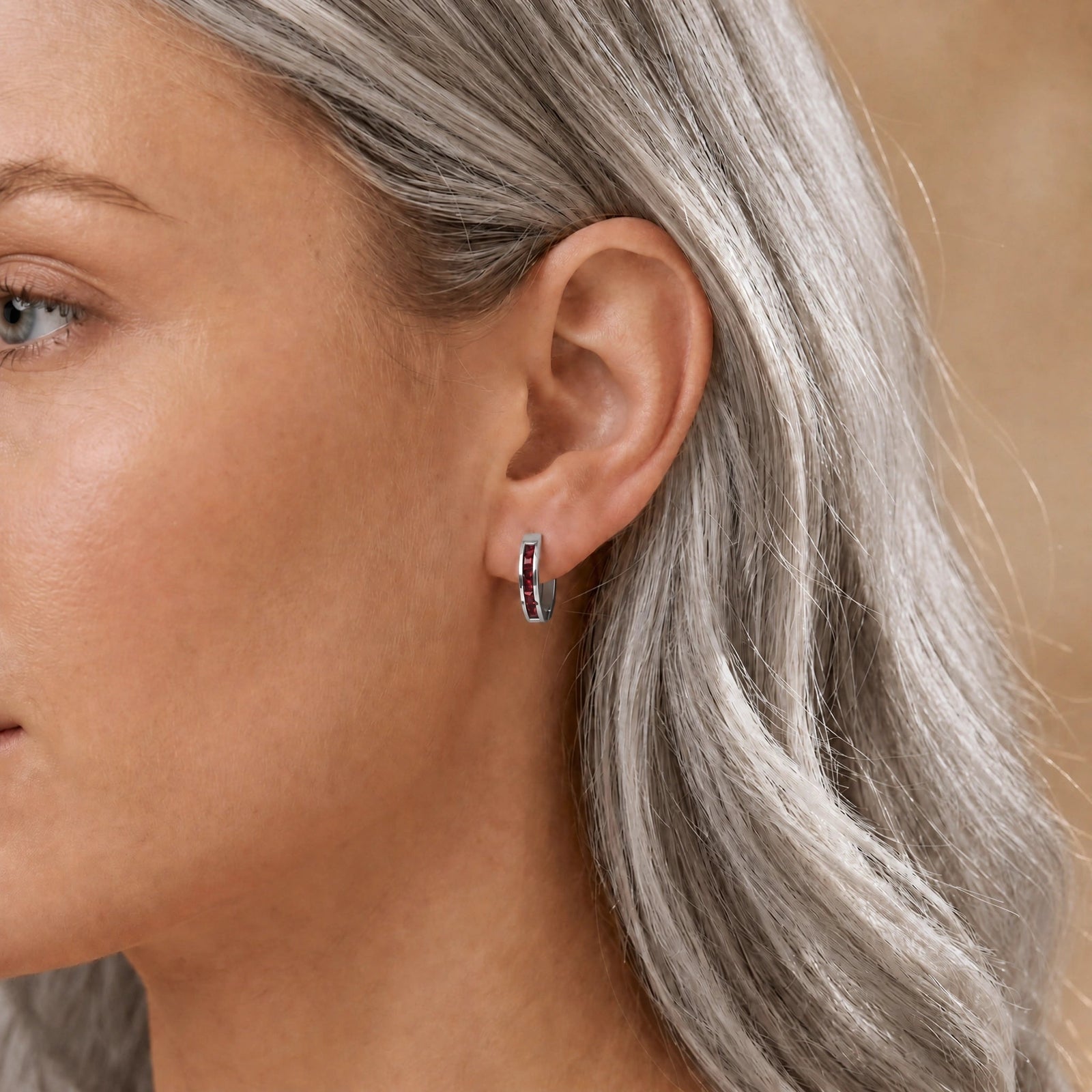 White Gold Earrings Garnet 10K — Rachele