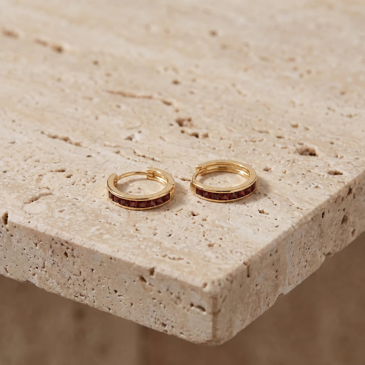 Yellow Gold Earrings Garnet 10K — Rachele