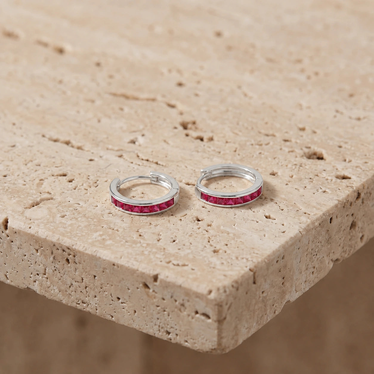 White Gold Earrings Ruby 10K — Rachele