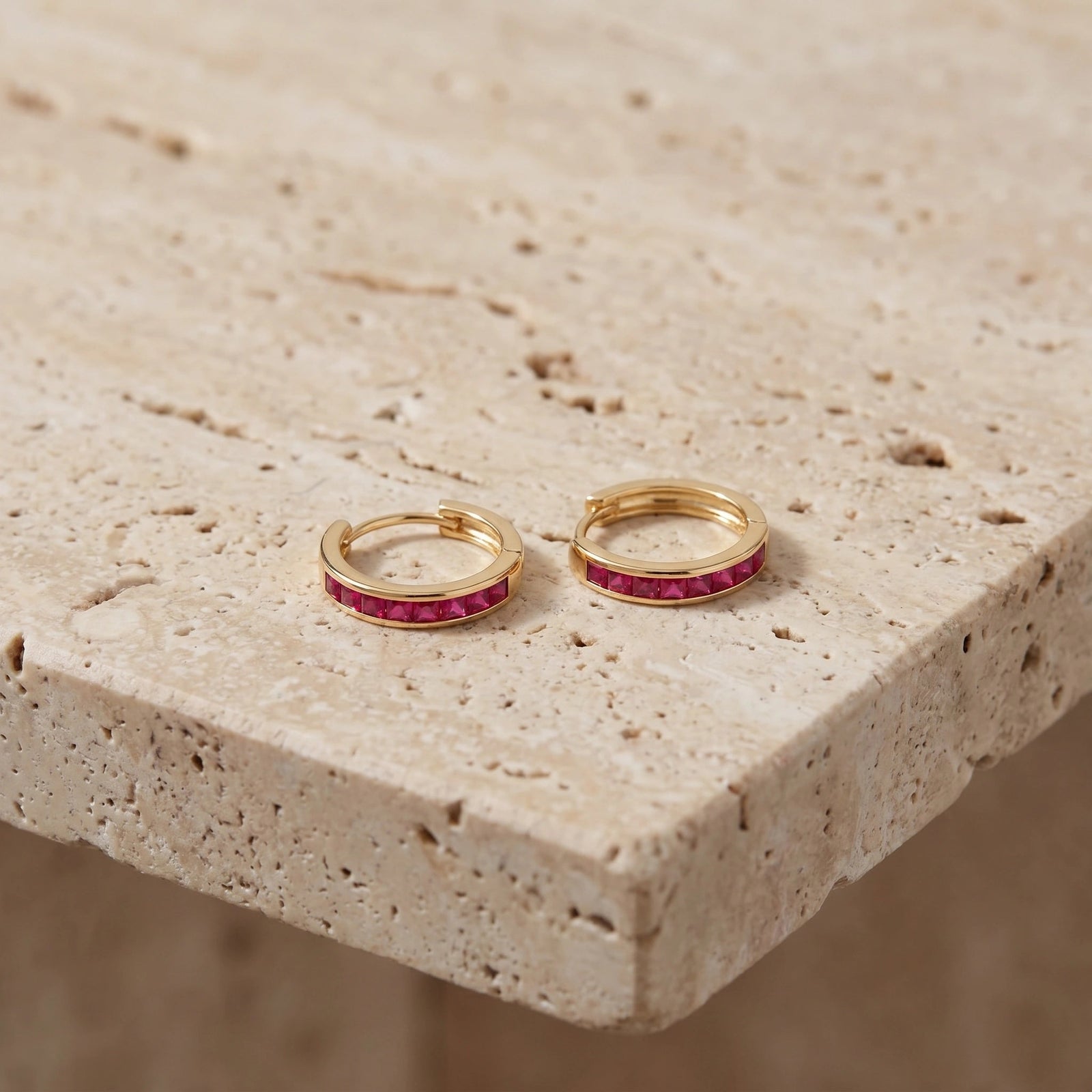 Yellow Gold Earrings Ruby 10K — Rachele
