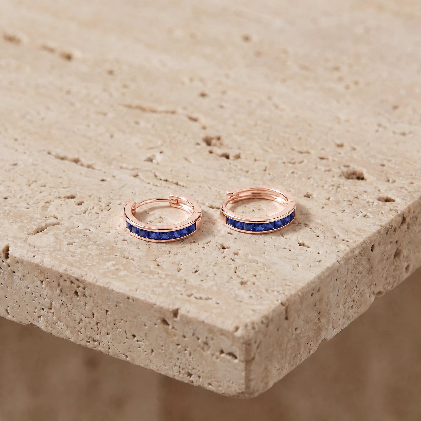 Rose Gold Earrings Sapphire 10K — Rachele