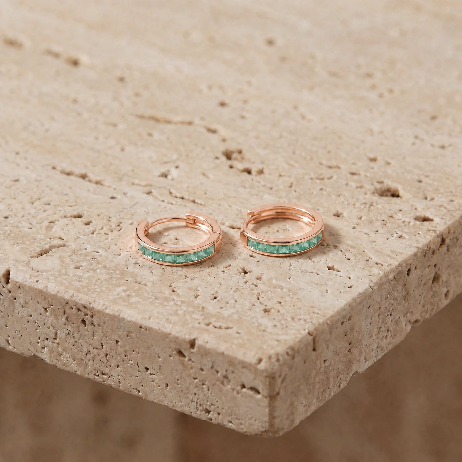 Rose Gold Earrings Emerald 10K — Rachele