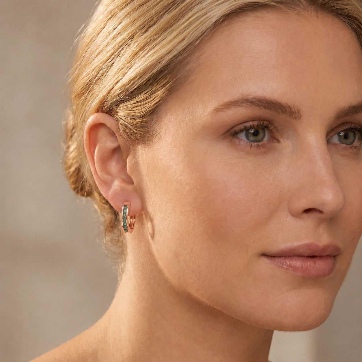 Rose Gold Earrings Emerald 10K — Rachele
