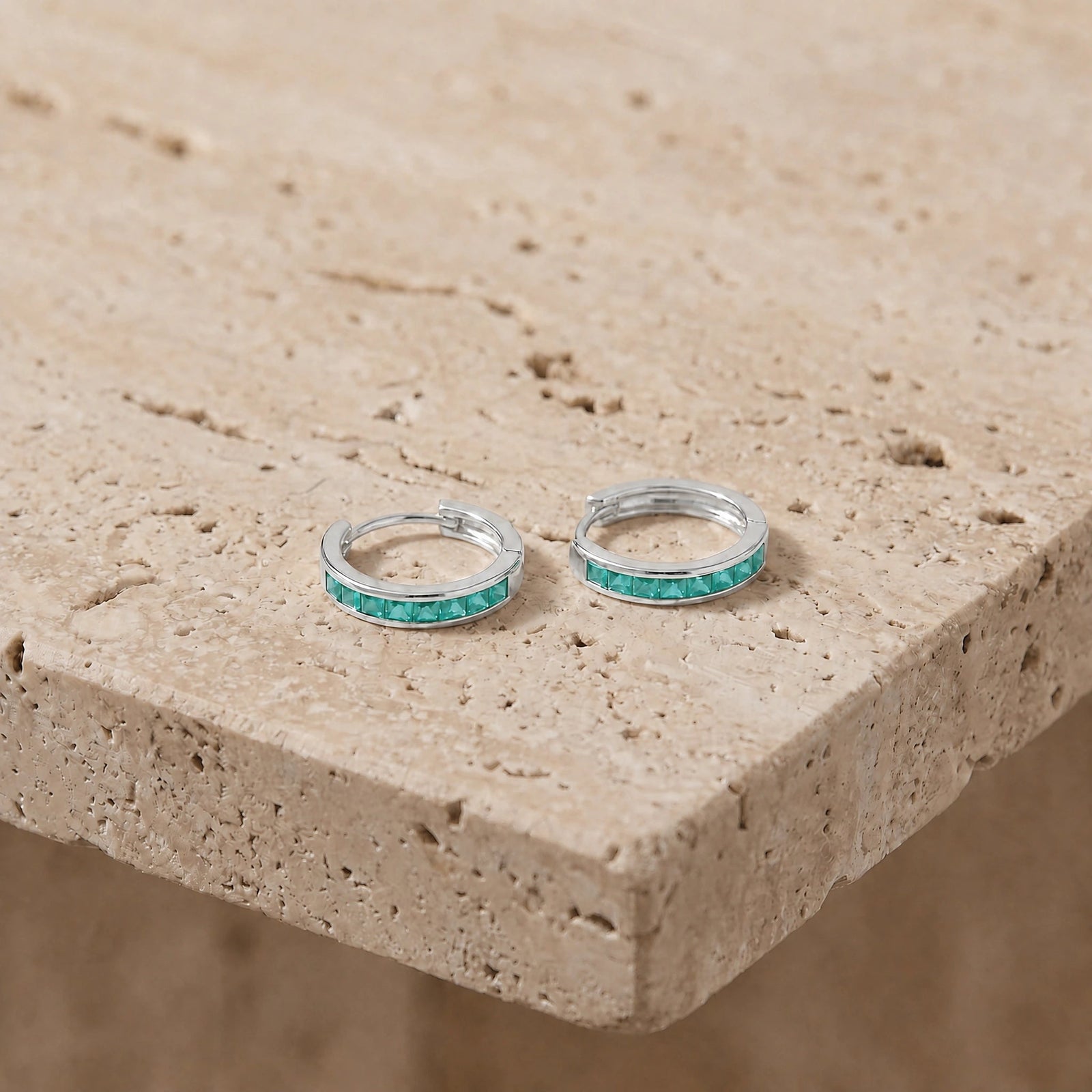 White Gold Earrings Emerald 10K — Rachele