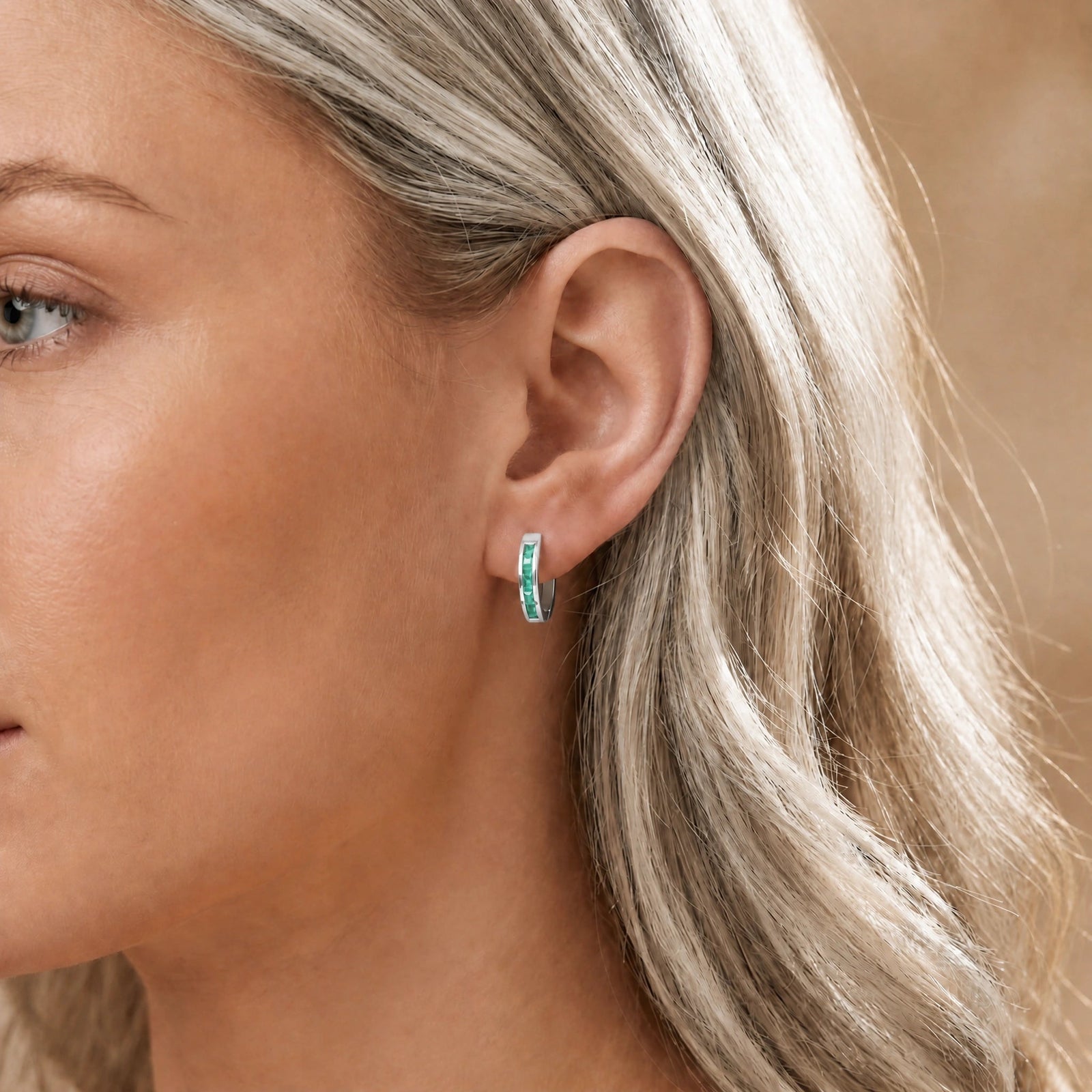 White Gold Earrings Emerald 10K — Rachele