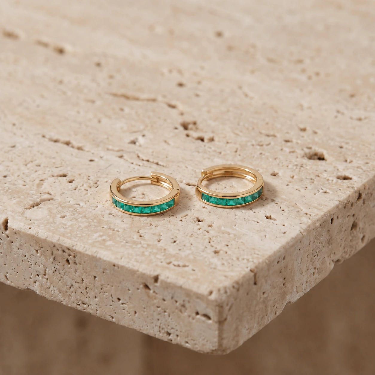 Yellow Gold Earrings Emerald 10K — Rachele