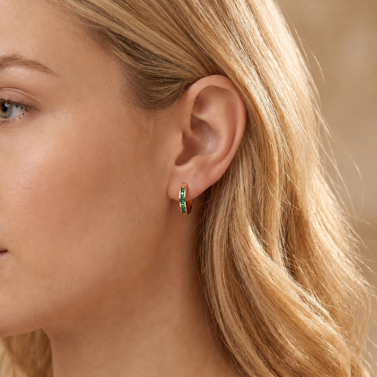 Yellow Gold Earrings Emerald 10K — Rachele