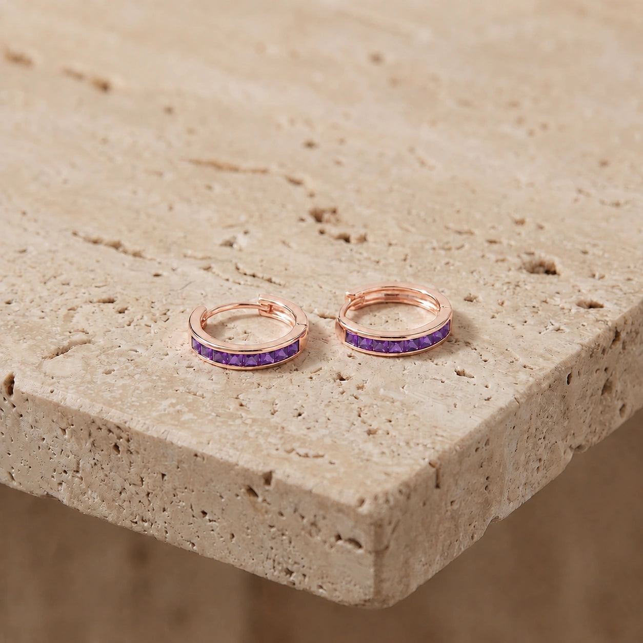 Rose Gold Earrings Amethyst 10K — Rachele