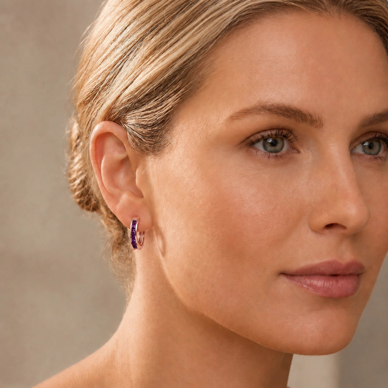 Rose Gold Earrings Amethyst 10K — Rachele