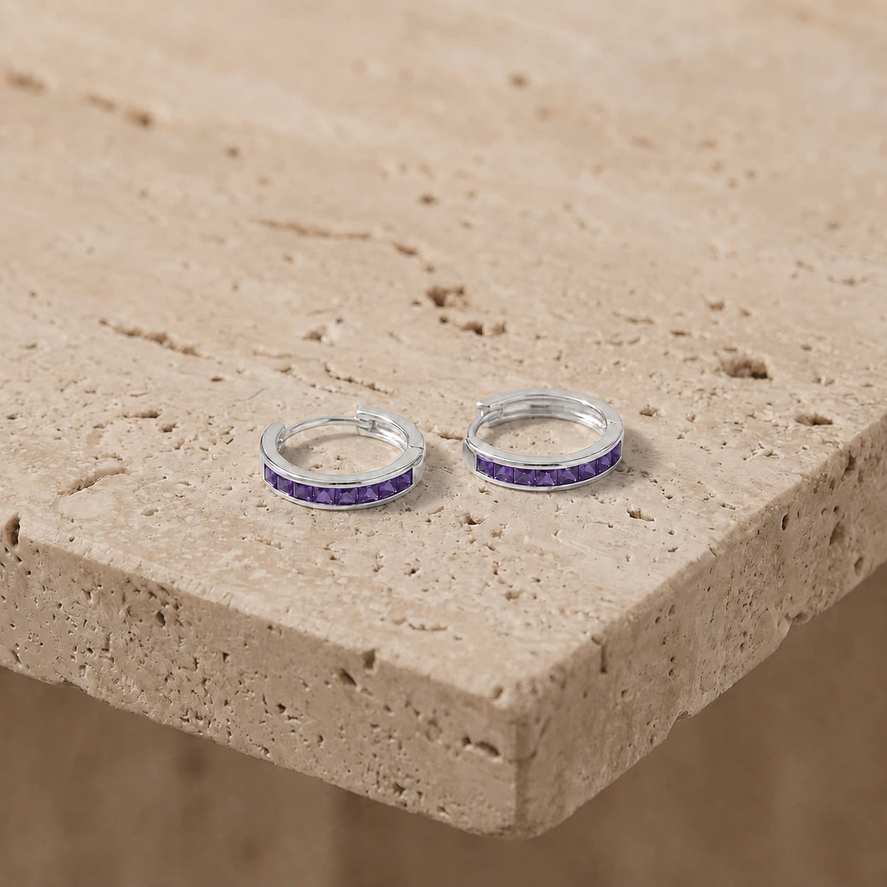 White Gold Earrings Amethyst 10K — Rachele
