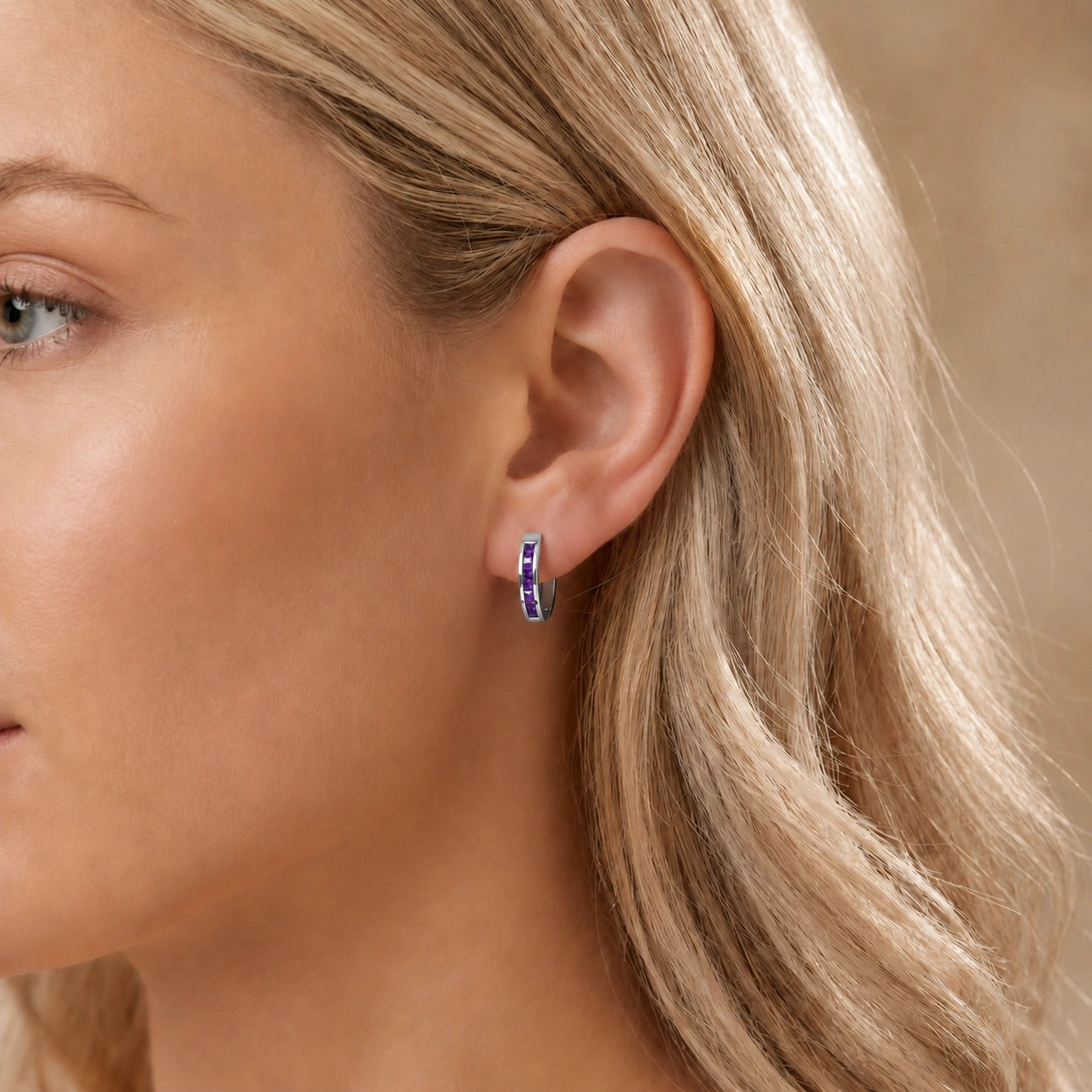 White Gold Earrings Amethyst 10K — Rachele