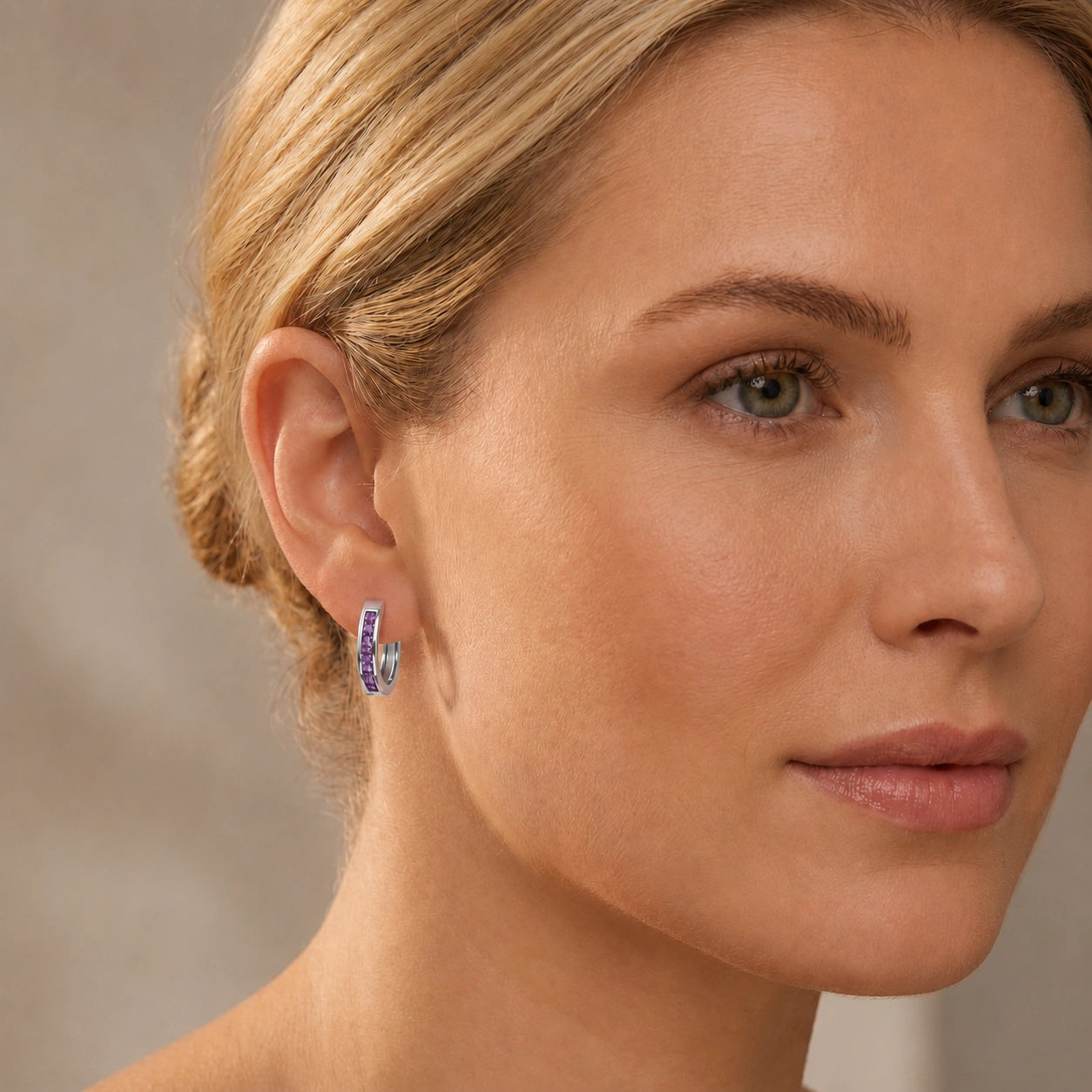 White Gold Earrings Amethyst 10K — Rachele