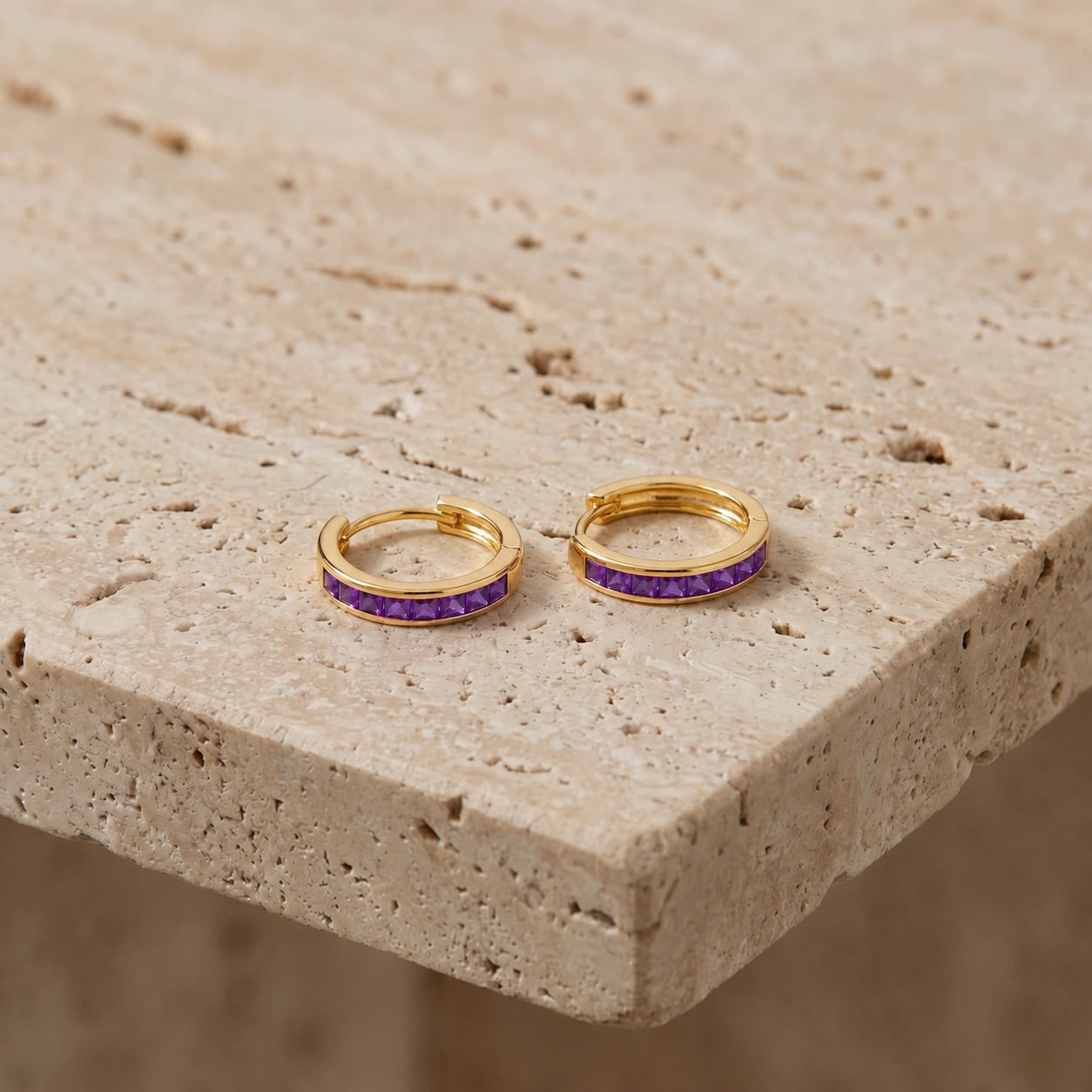 Yellow Gold Earrings Amethyst 10K — Rachele